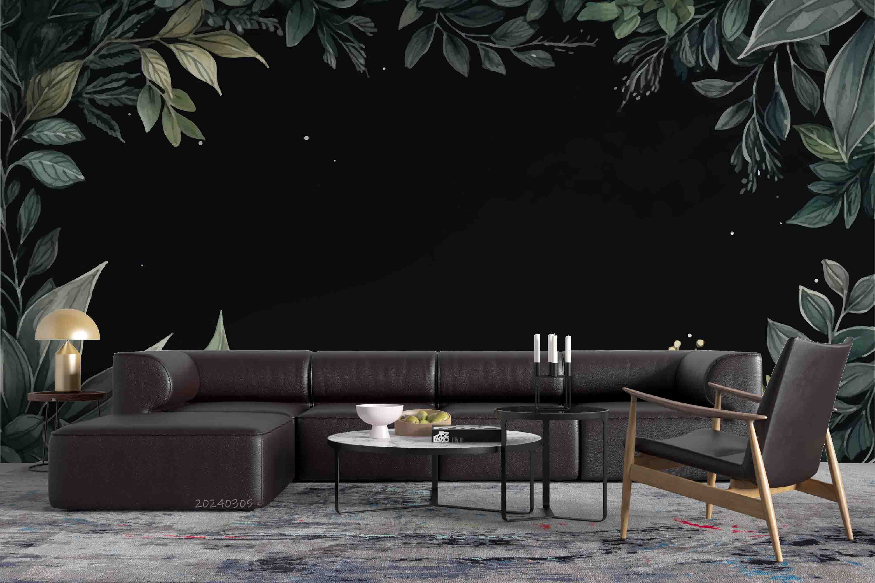 3D Green Leaves Dark Background Wallpaper Wall Mural Wall Decor Wall Art Wall Sticker Remoable Wallpaper