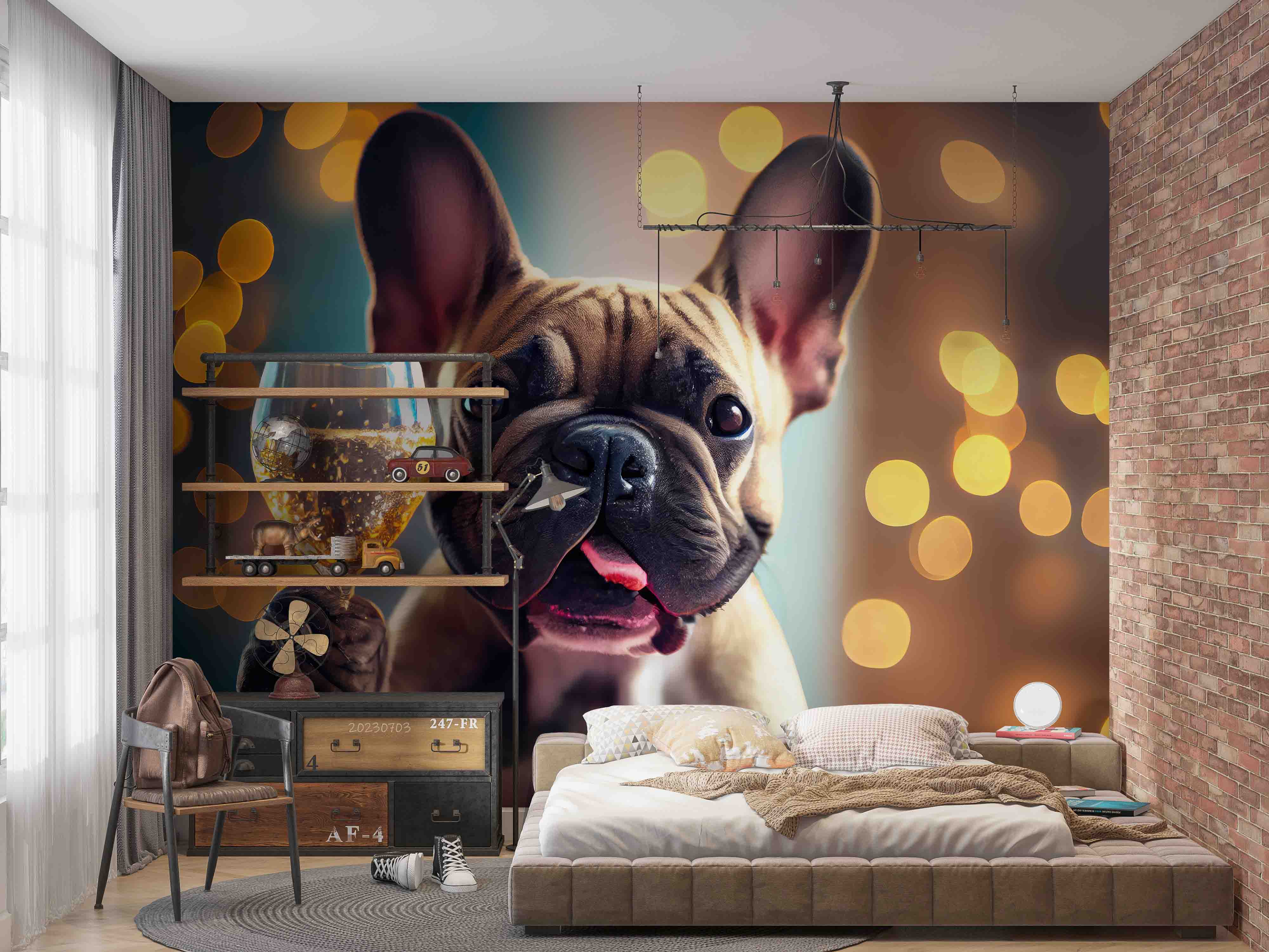 3D Animal Dog Night Yellow Wall Mural Wallpaper YXL 1846