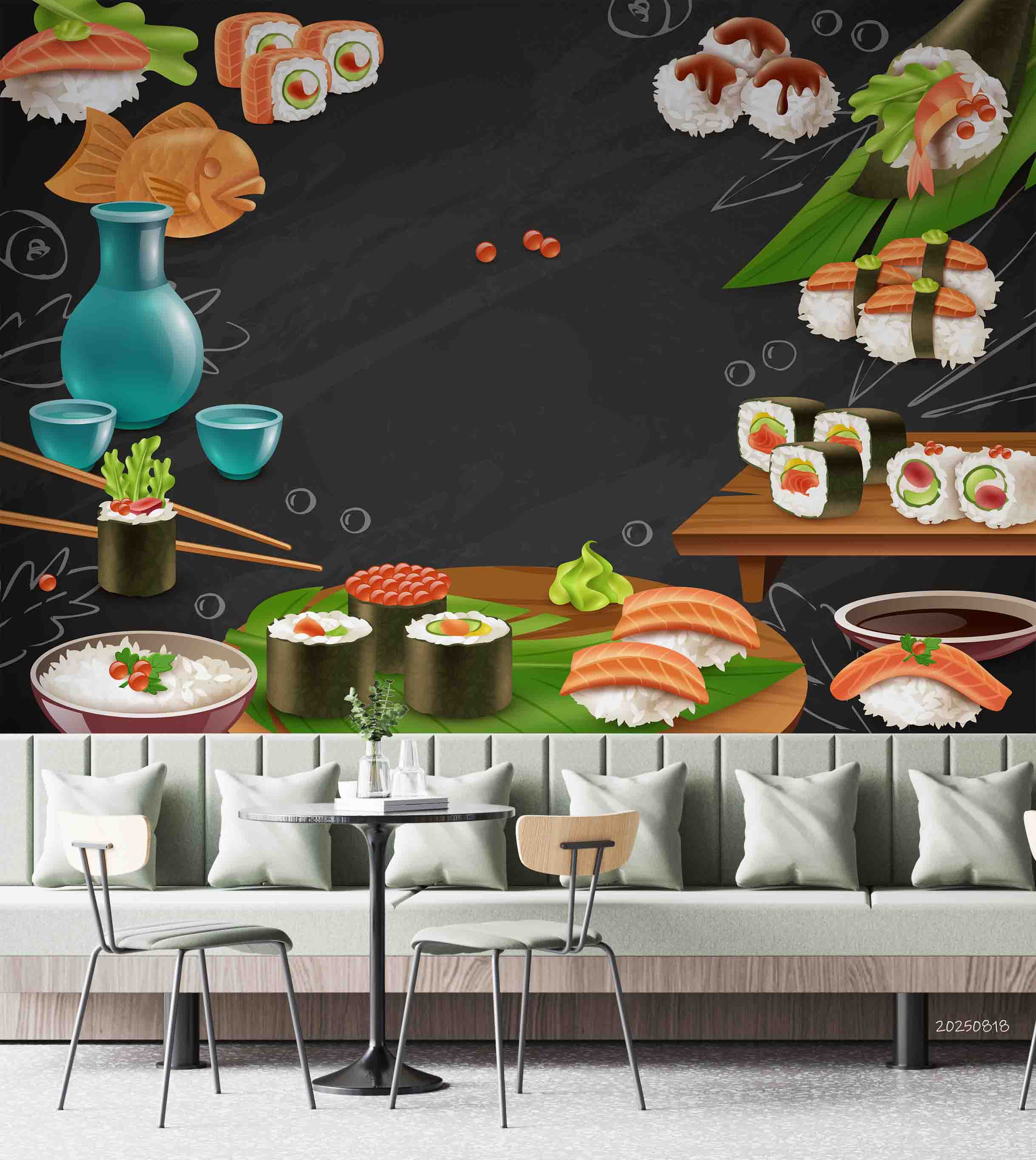 3D Restaurant Snack Bar Diner Fast Food Japanese Sushi Wall Mural Wallpaper 4
