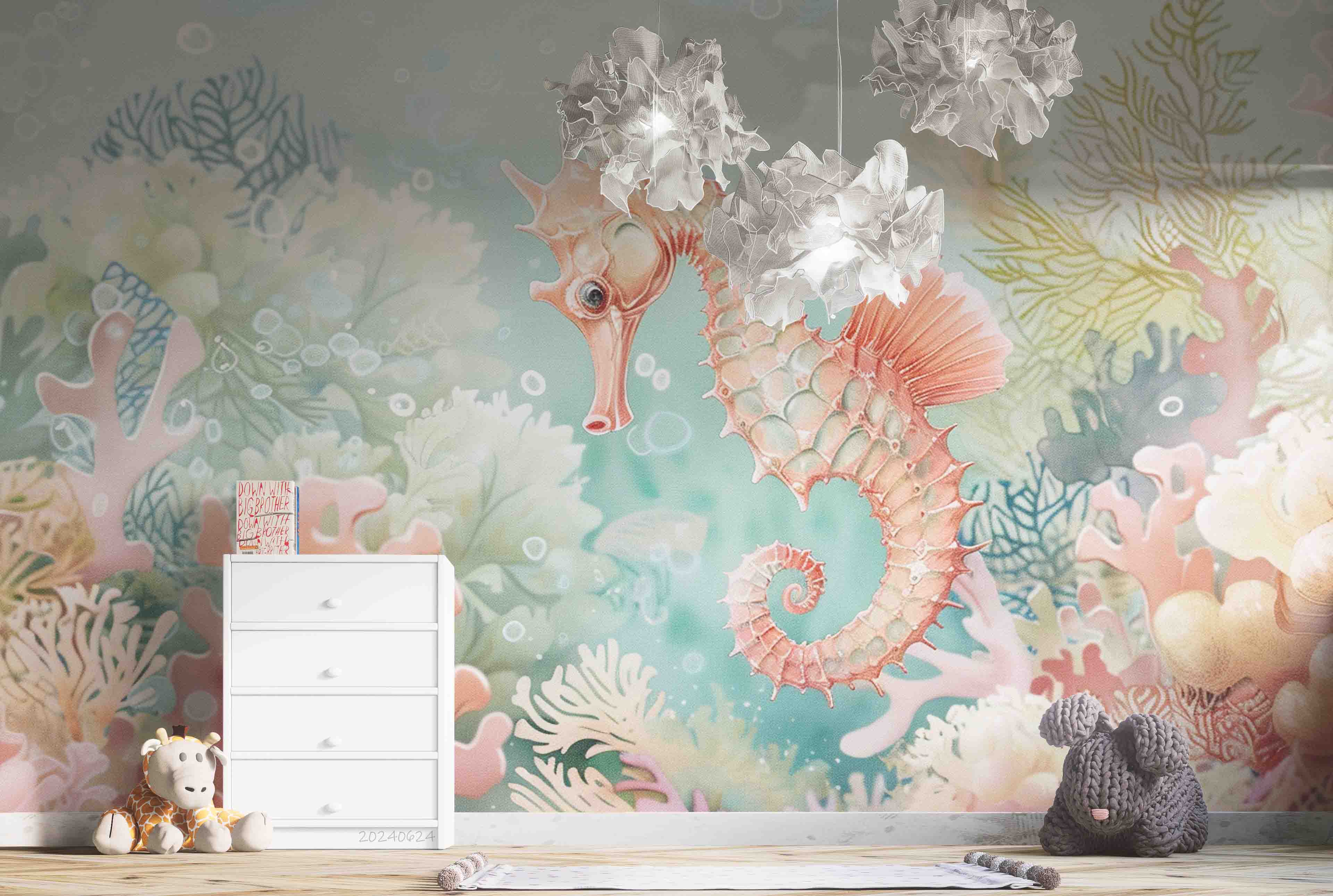 3D Sea Coral Sea Horse Froth Wall Mural Wallpaper YXL 687