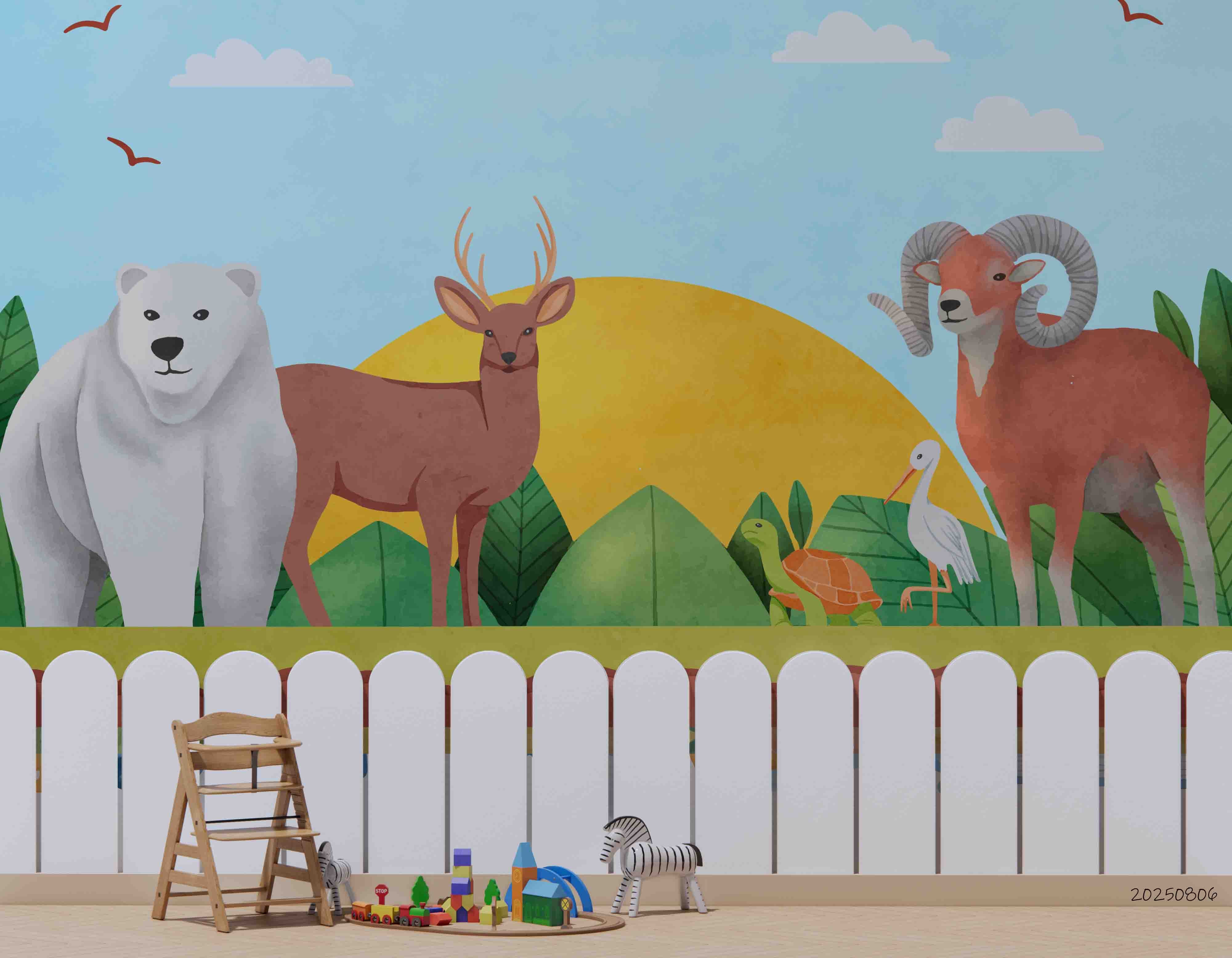 3D Childcare Nursery School Cartoon Animals Kids Wall Mural Wallpaper JN