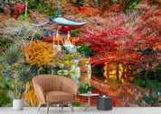 3D Building Lake Trees Autumn Landscape Wall Mural Wallpaper JN 374
