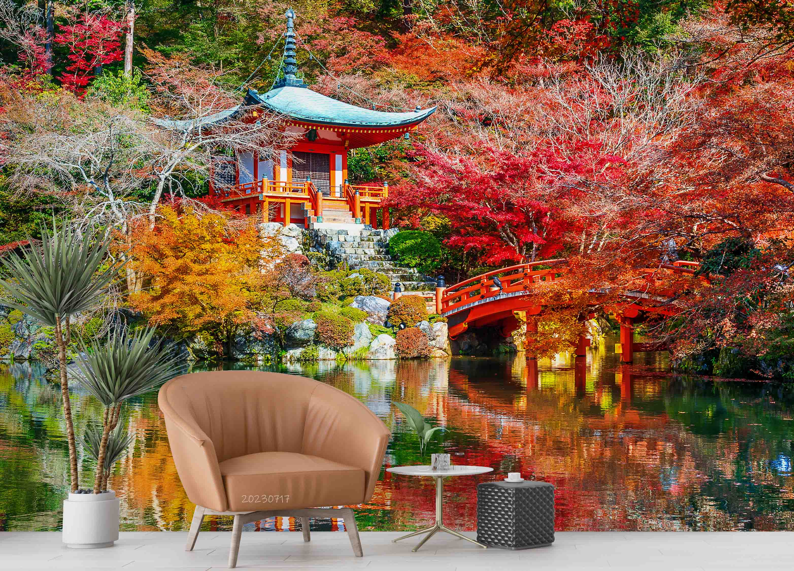3D Building Lake Trees Autumn Landscape Wall Mural Wallpaper JN 374