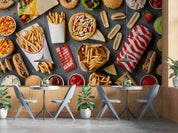 3D Hamburger Chips Ketchup Hot Dog Bread Niblet Wall Mural Wallpaper YXL 308