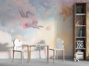 3D Animal Cat Swim Ring Cloud The Earth Space Station Wall Mural Wallpaper YXL 29