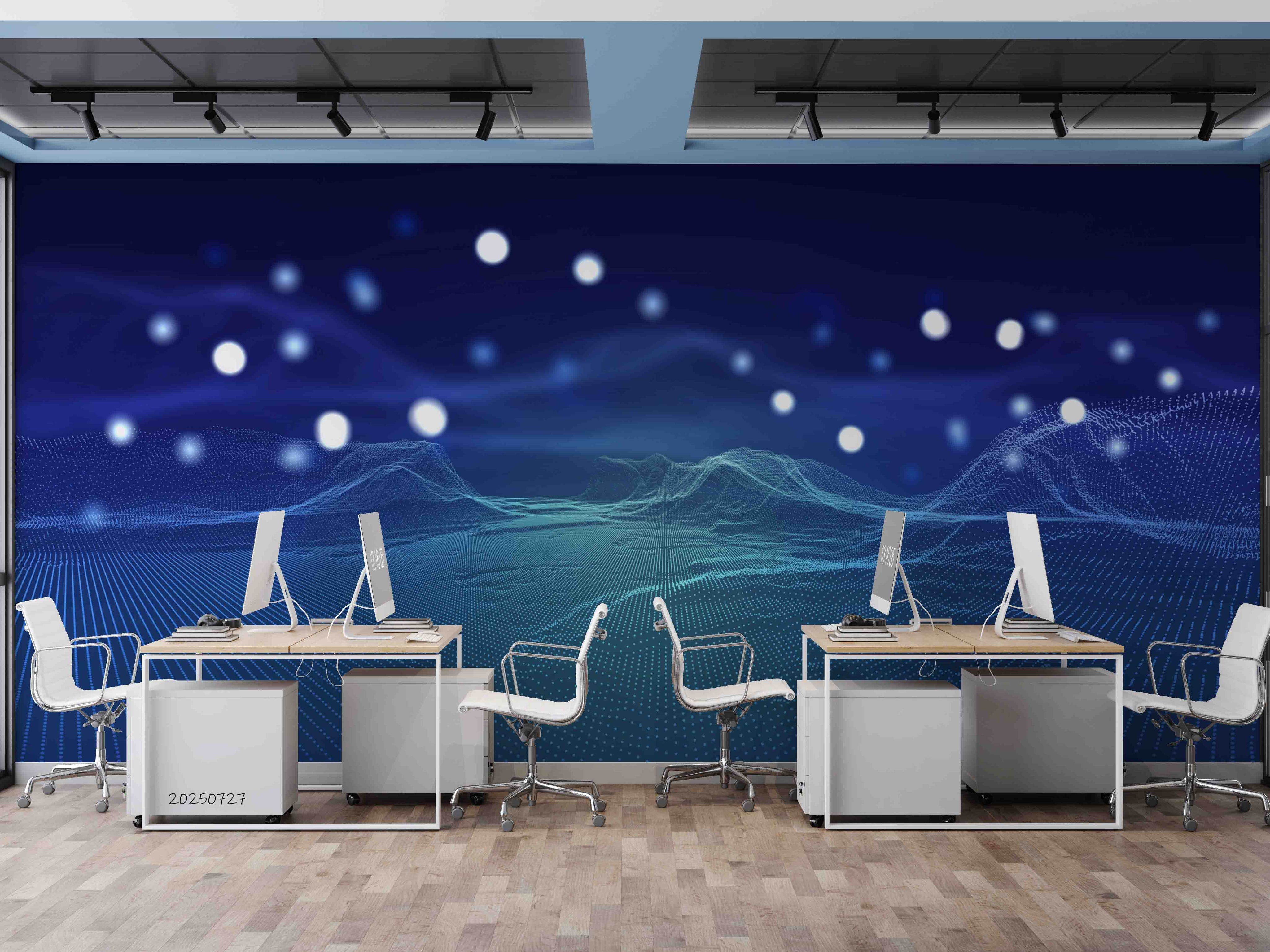 3D Office Business Commerce Technology Blue Modern Wall Mural Wallpaper 59