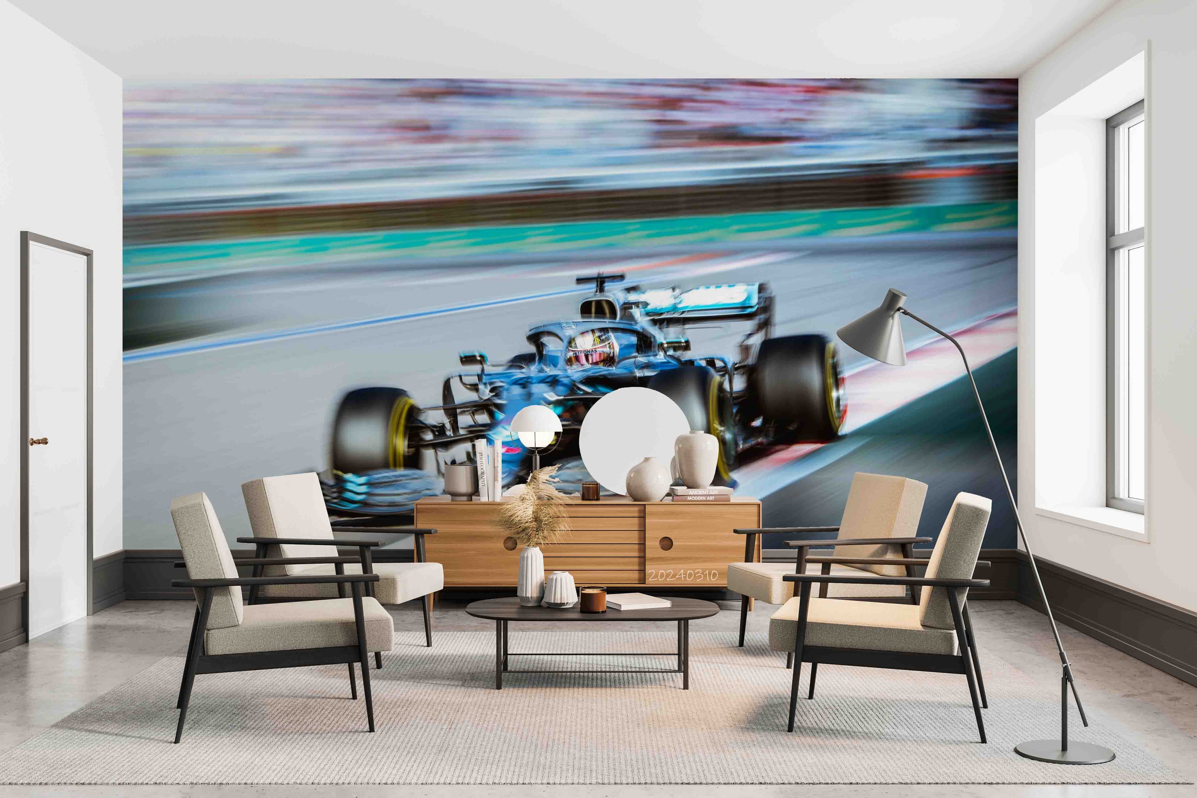 3D F1 Blue Formula One Racing Wallpaper Wall Mural Wall Decor Wall Art Wall Sticker Remoable Wallpaper