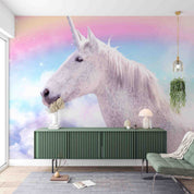 3D White Unicorn Rainbow Background Wall Mural Wallpaper GD 5324- Jess Art Decoration