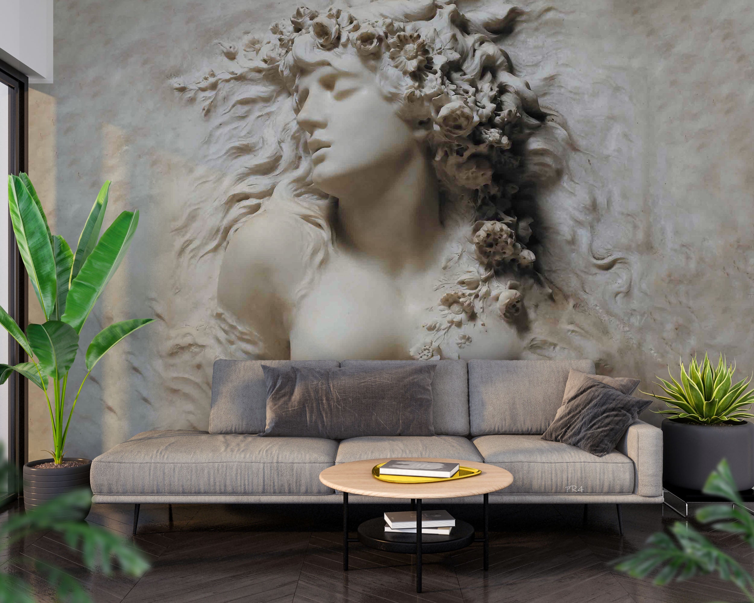 3D Sculpture Woman Floral Lvory White Wall Mural Wallpaper YXL 2750