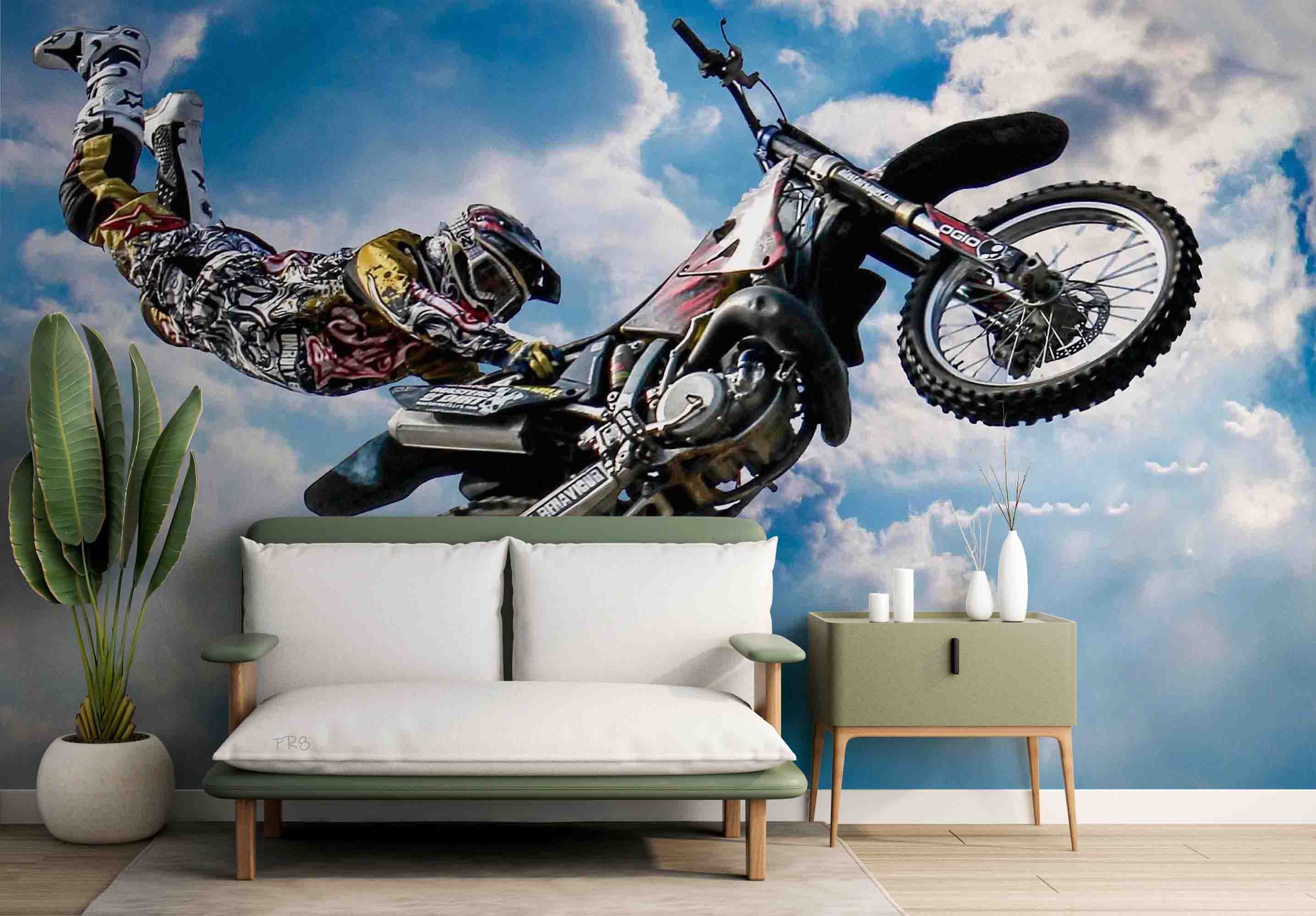 3D Freestyle Motocross Rider Jump Wall Mural Wallpaper GD 4511- Jess Art Decoration