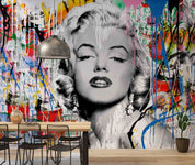 3D Graffiti Movie Star Portrait black white graffiti star portrait wall mural wallpaper for living room