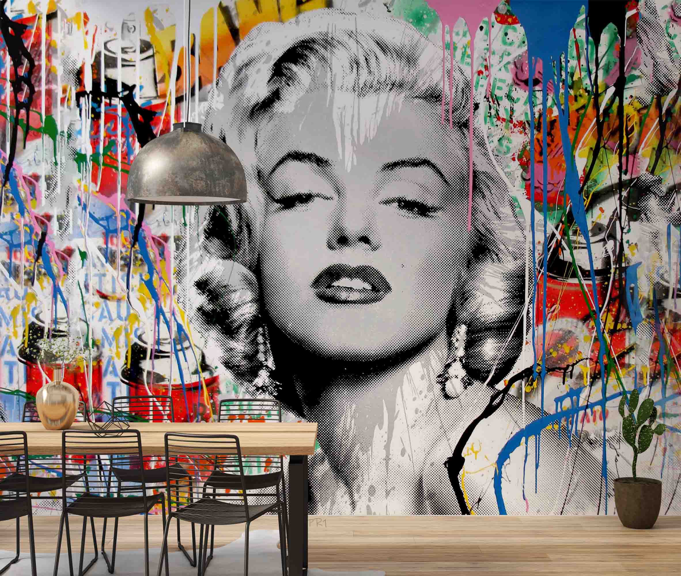 3D Graffiti Movie Star Portrait black white graffiti star portrait wall mural wallpaper for living room
