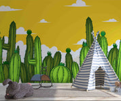 3D Yellow Cactus Sky playful desert cactus illustration wall mural wallpaper for kids room - view 5