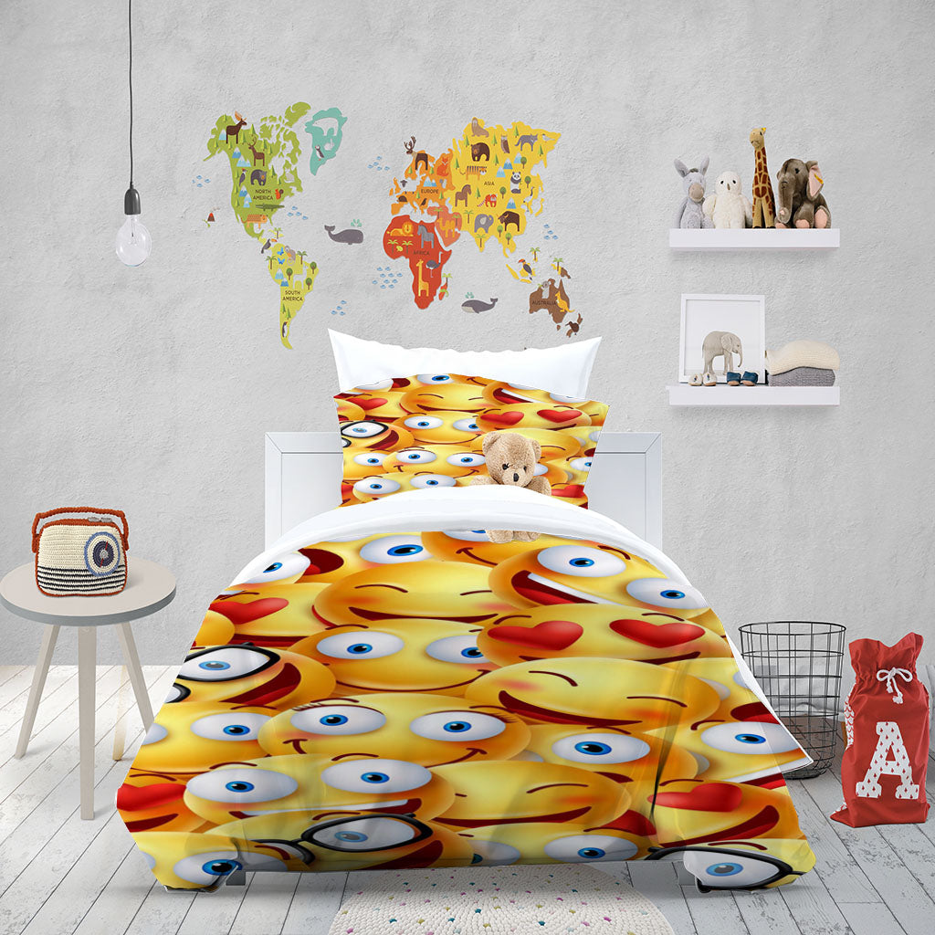 3D Pattern Smiling Face Yellow Quilt Cover Set Bedding Set Duvet Cover Pillowcase 1465