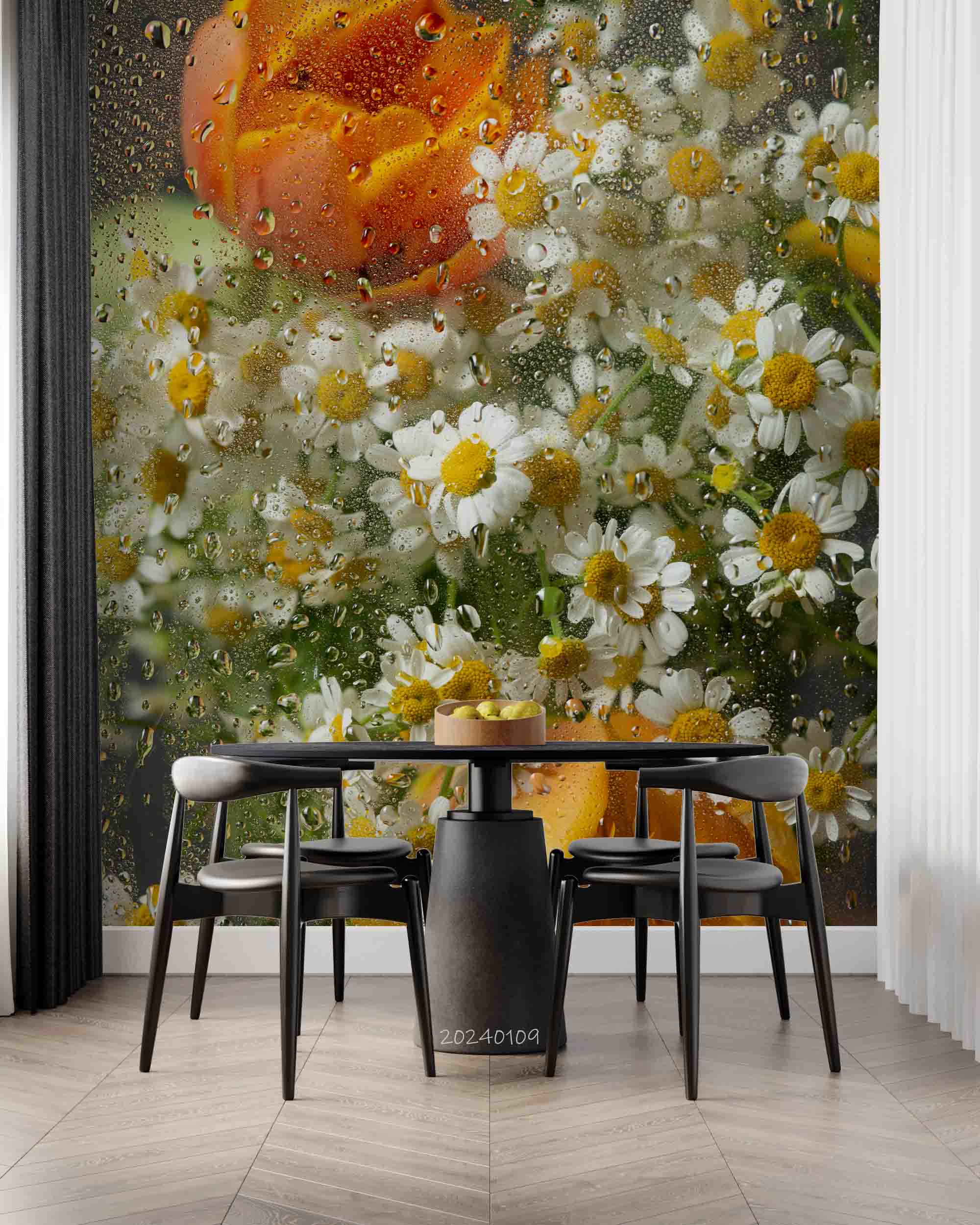 3D Oil Painting Floral Small Daisy Tulip Dew Glass Wall Mural Wallpaper YXL 150