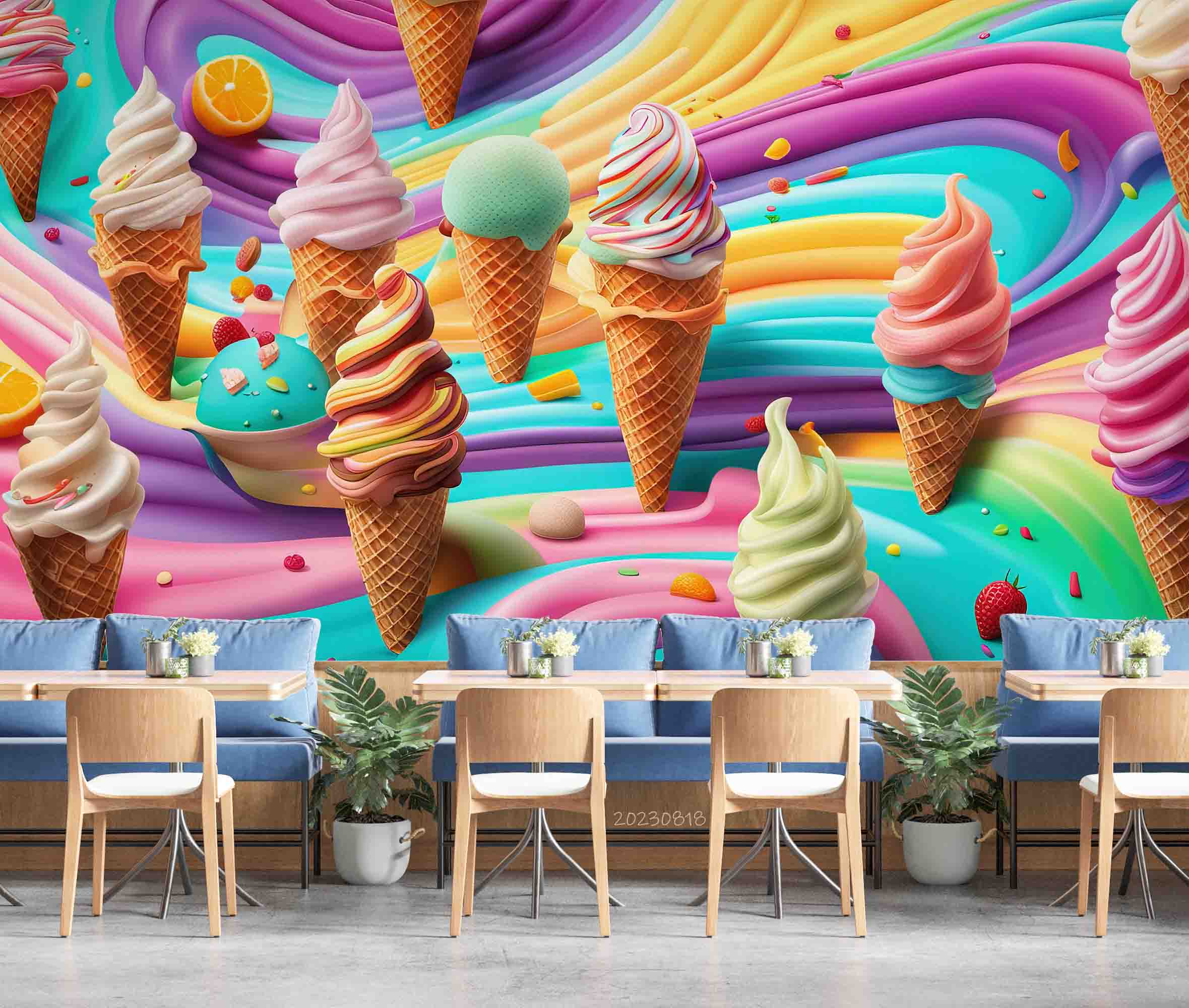 3D Ice Cream Chocolate Spread Ripple Wall Mural Wallpaper YXL 2337