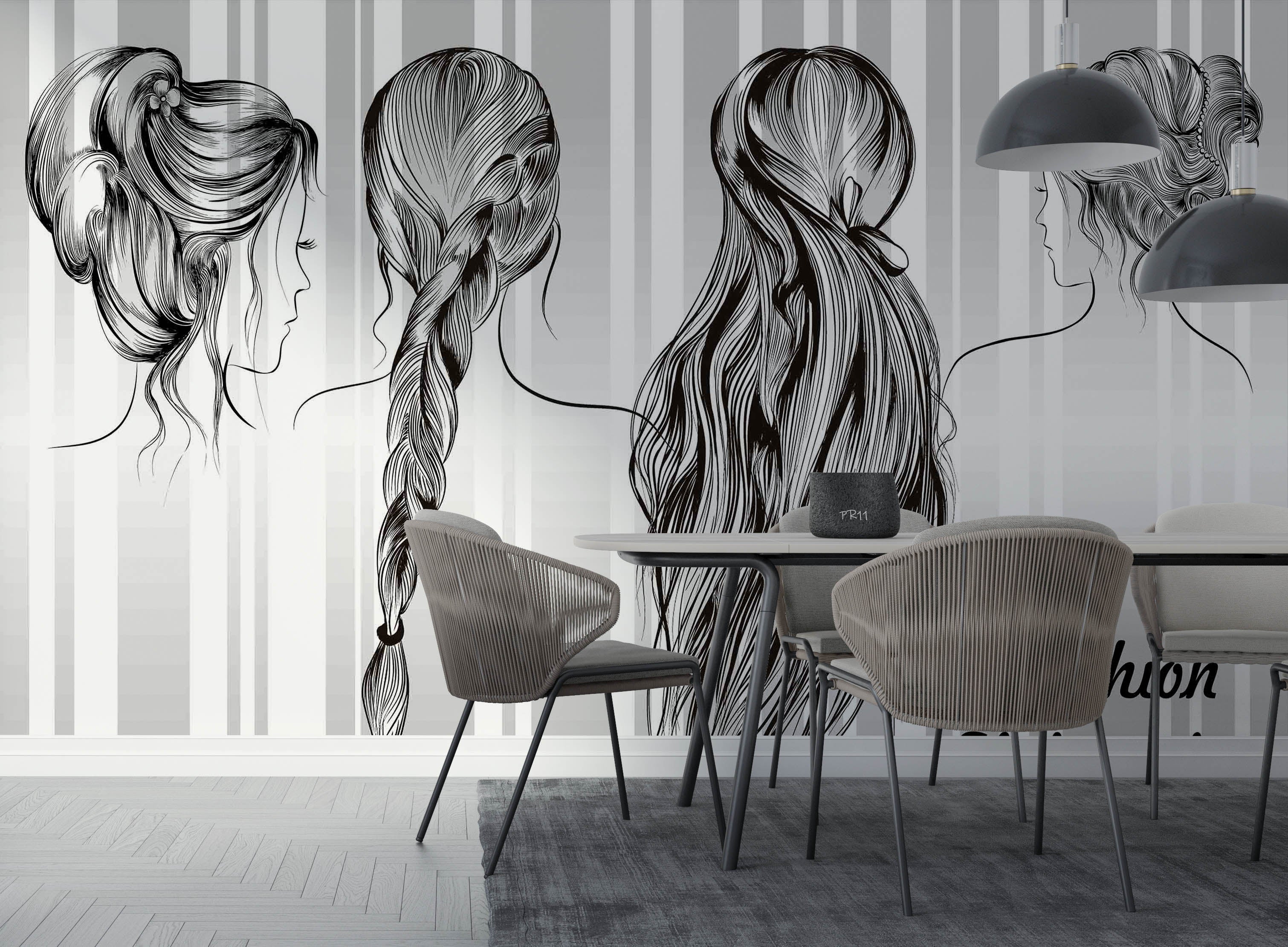 Abstract Women Back Hairstyle Contemporary Wallpaper contemporary street art wall mural for creative room or feature wall - v