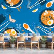 3D Ramen Soup Blue Background Wall Mural Wallpaper GD 5483- Jess Art Decoration