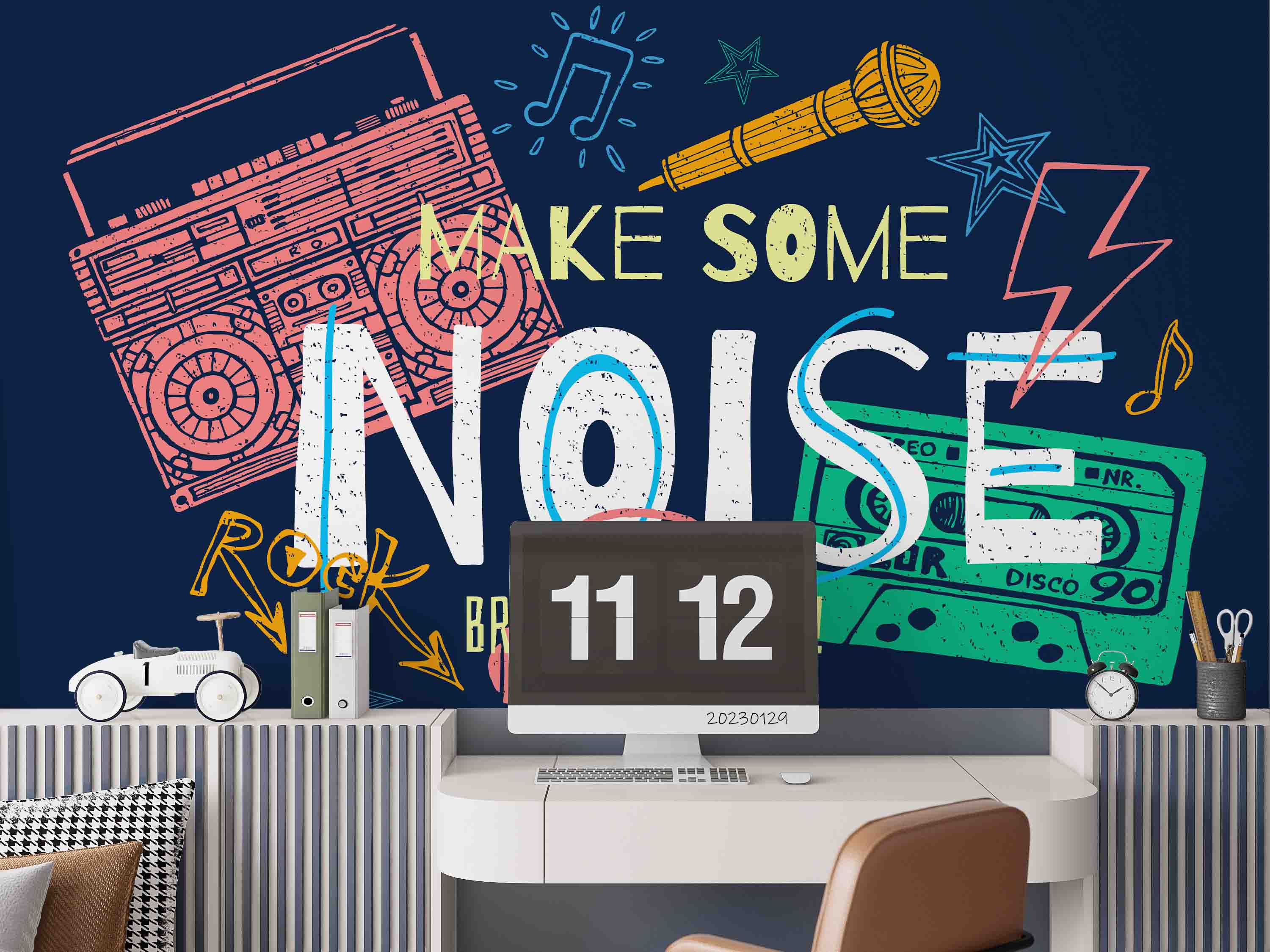 3D Pattern Letter Radio Tape Mike Yellow Pink Green Wall Mural Wallpaper YXL 22- Jess Art Decoration
