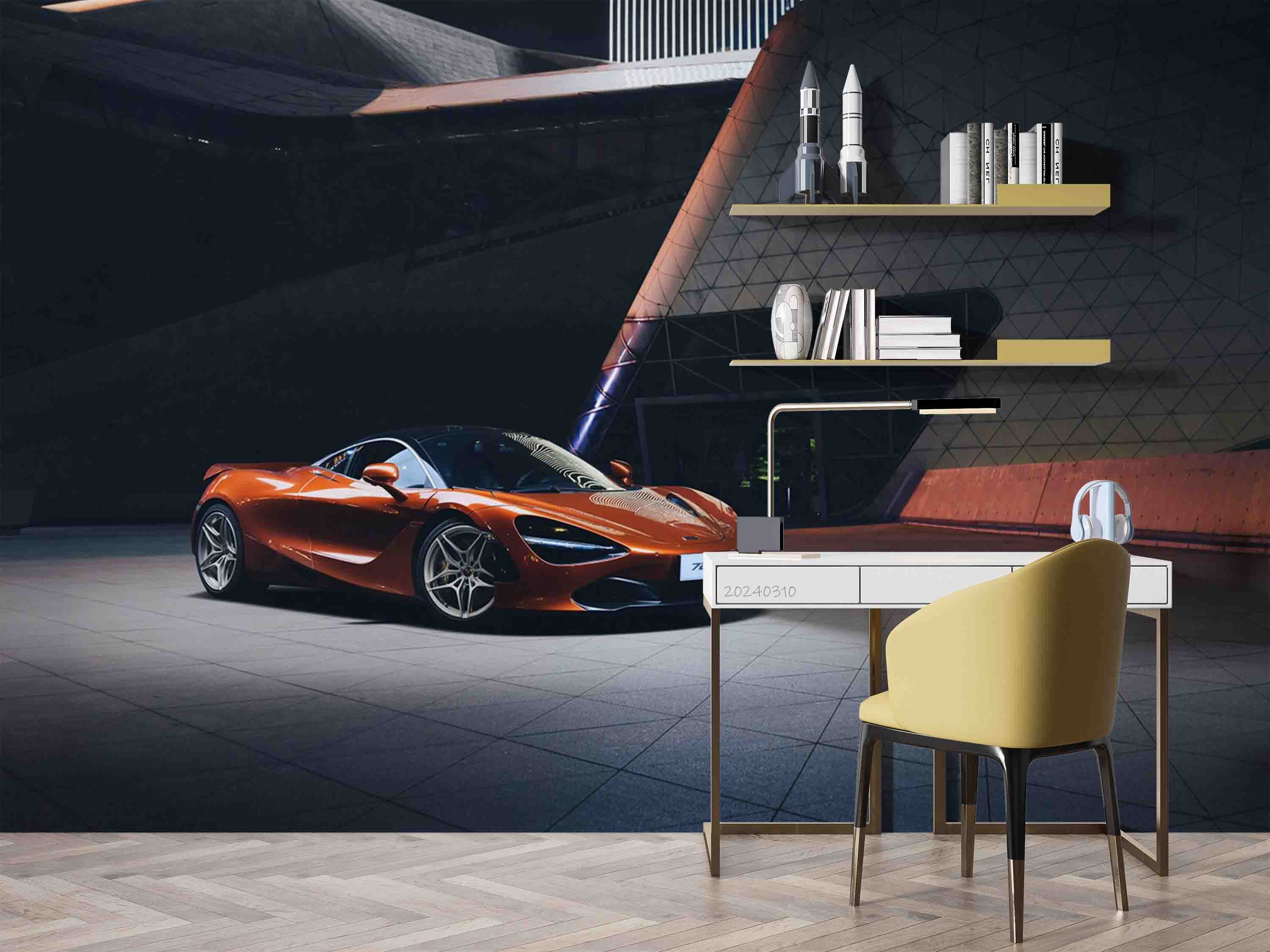 3D Orange Sports Car Wallpaper Wall Mural Wall Decor Wall Art Wall Sticker Remoable Wallpaper