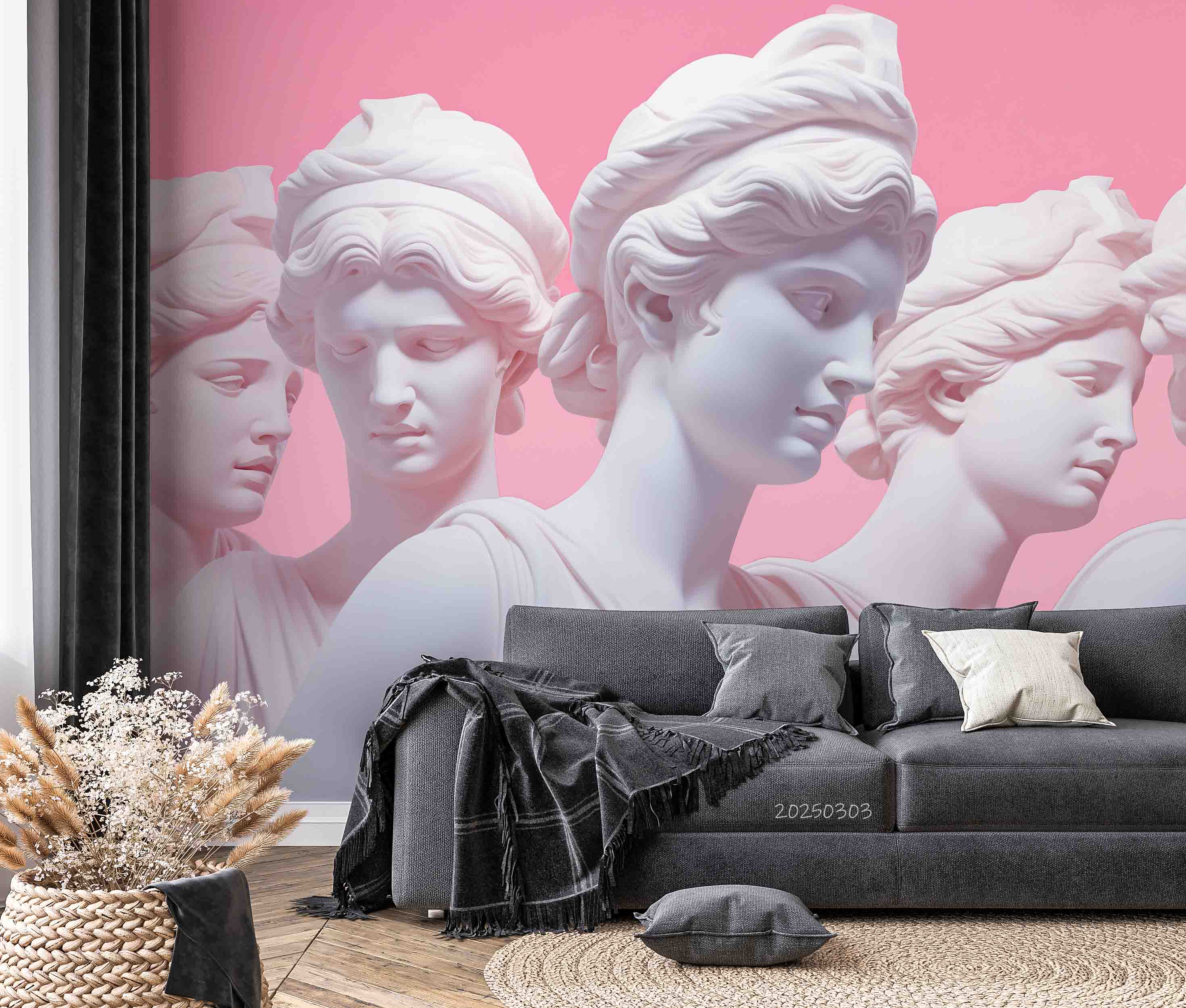 3D Art Sculpture Pink Background Wallpaper Wall Mural Wall Decor Wall Art Wall Sticker Remoable Wallpaper LQH