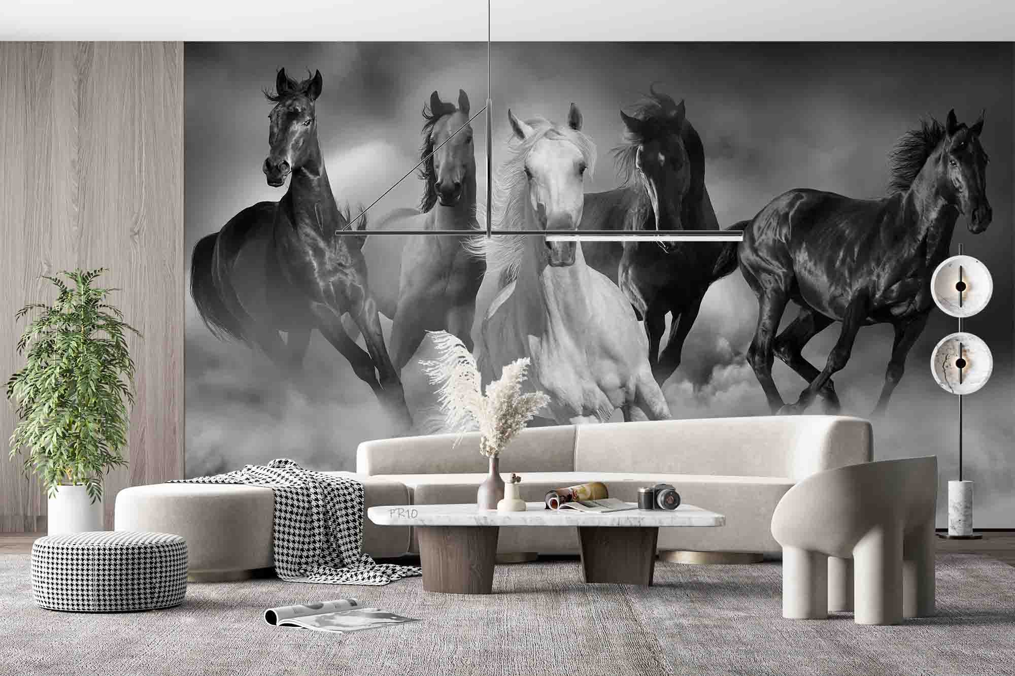 3D Five Horses Running Desert Dust Wall Mural Wallpaper GD 4761- Jess Art Decoration