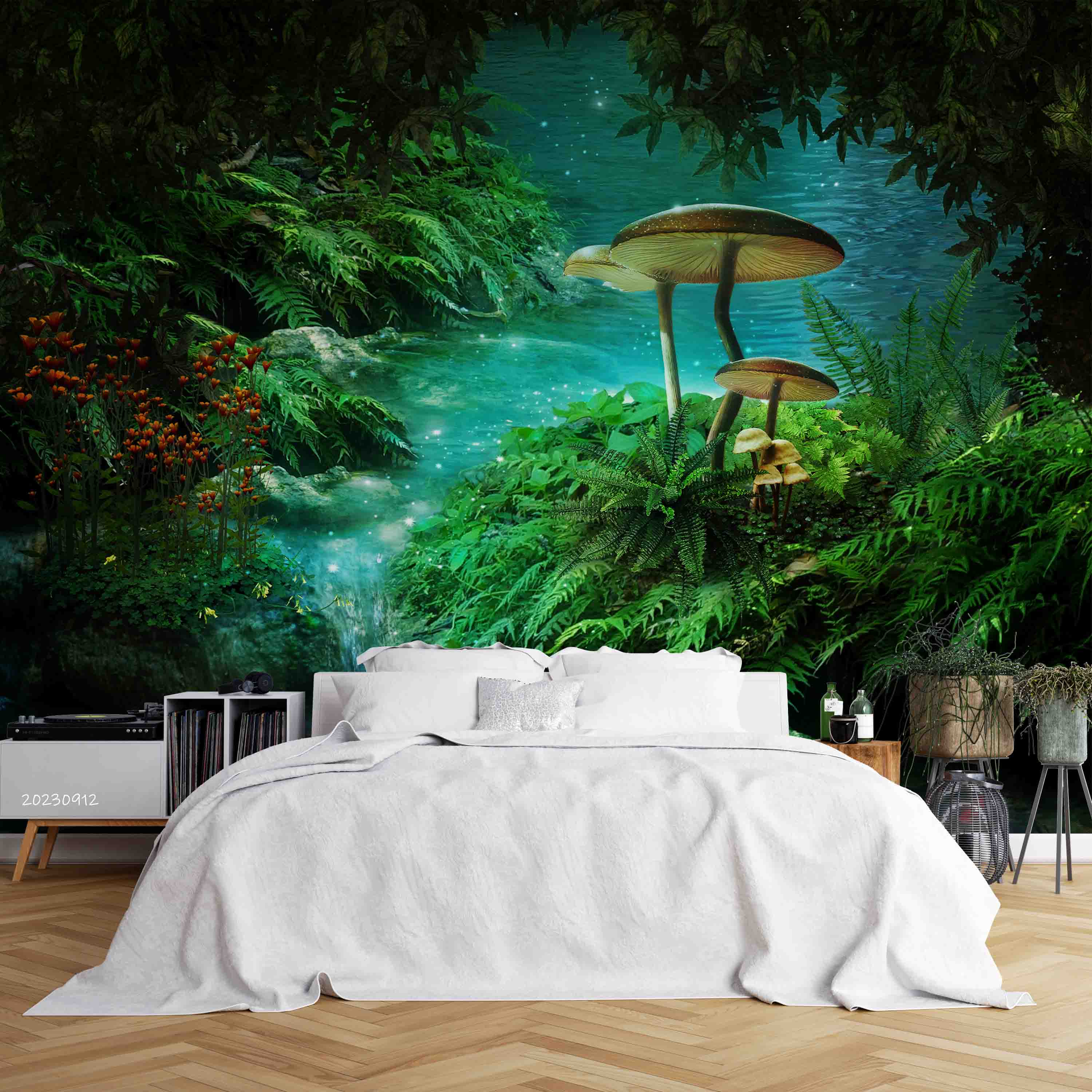 3D Tree River Fish Mushroom Wall Mural Wallpaper YXL 2573