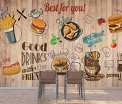 Fast Food Background Food Wallpaper food shop street art wall mural for cafe or restaurant
