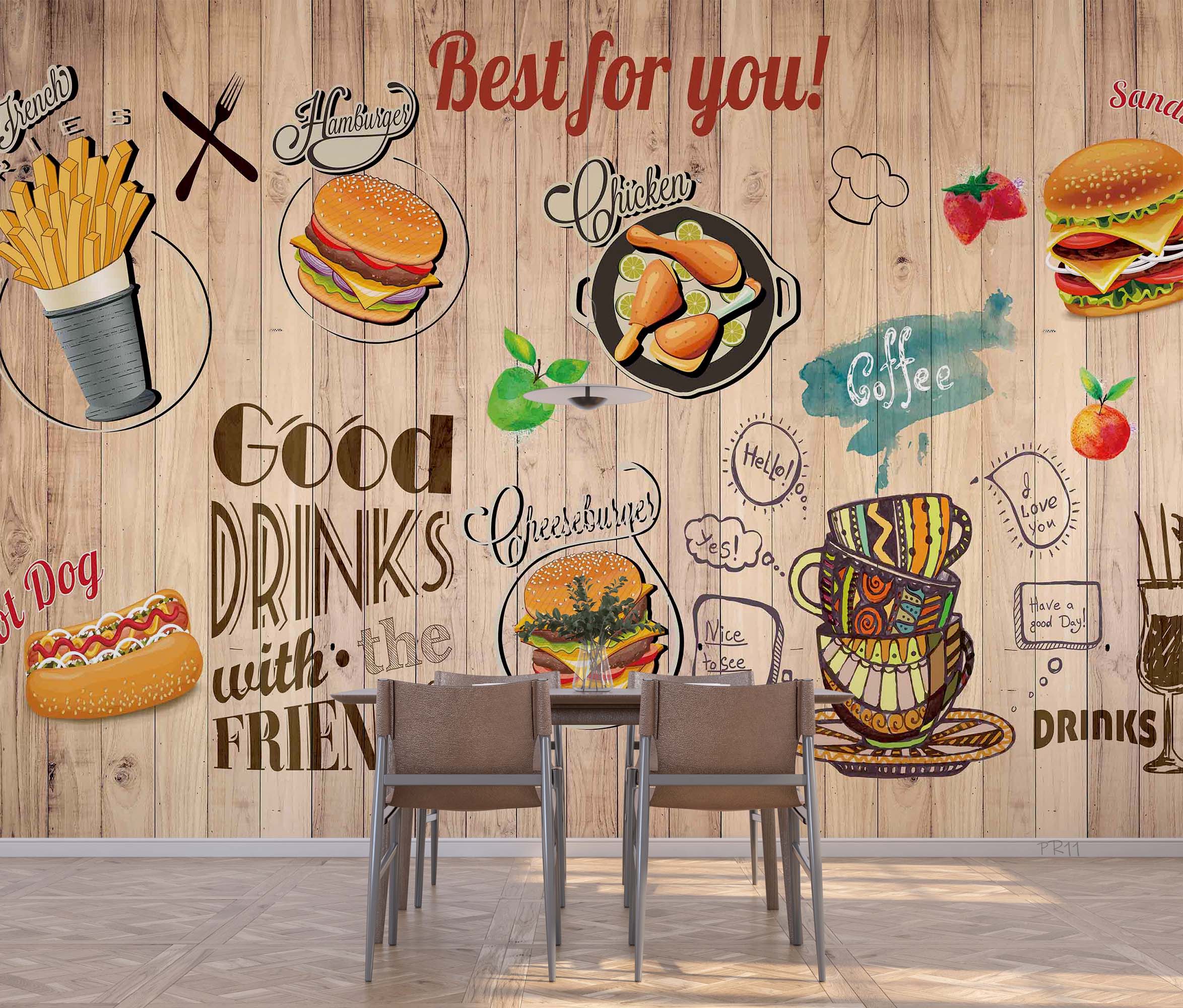 Fast Food Background Food Wallpaper food shop street art wall mural for cafe or restaurant