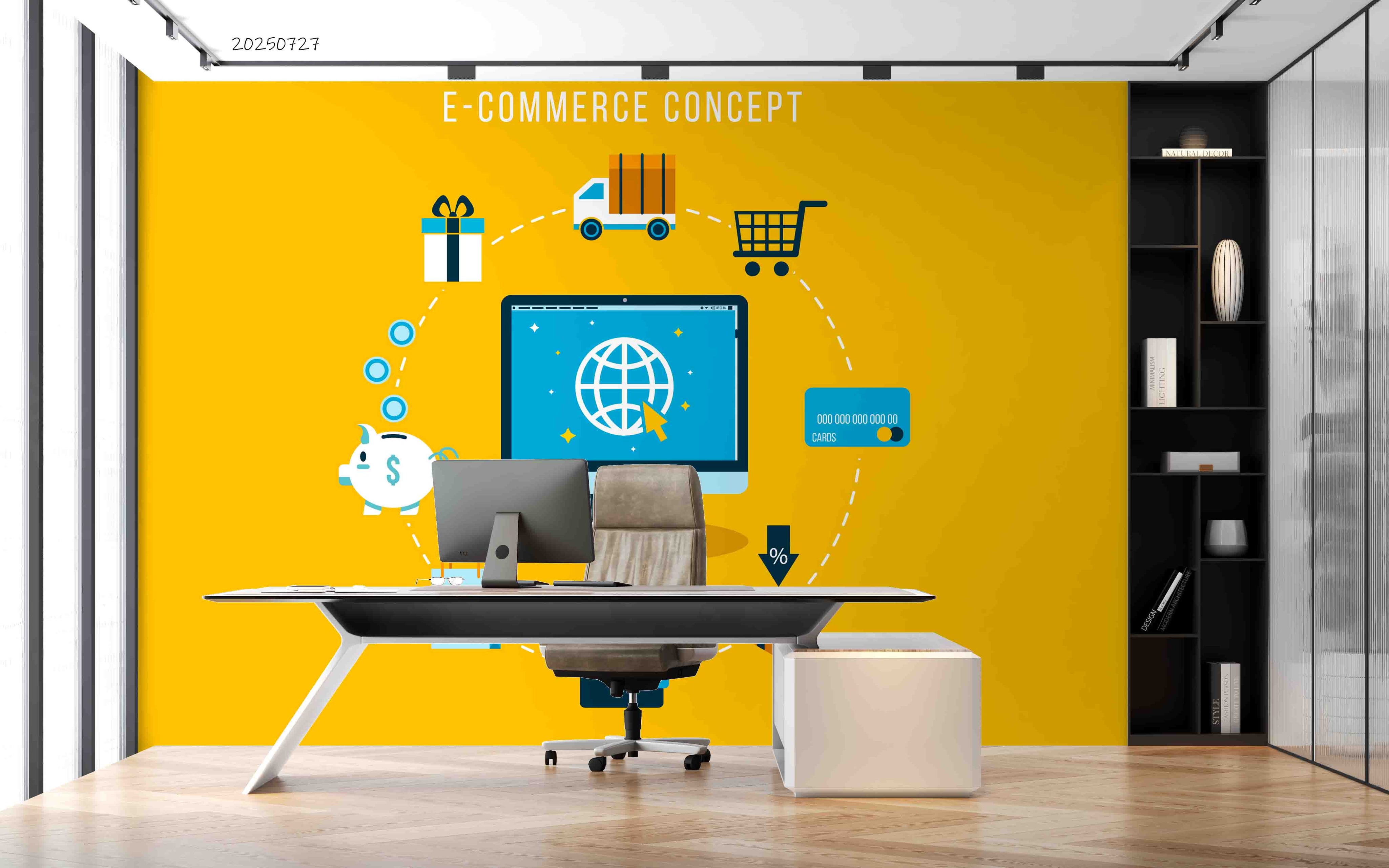 3D Office Business  Worldwide E Commerce Concept Wall Mural Wallpaper 1