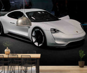 Roadster White Black Racing Wallpaper racing & cars wall mural for garage, game room or entertainment space - view 2