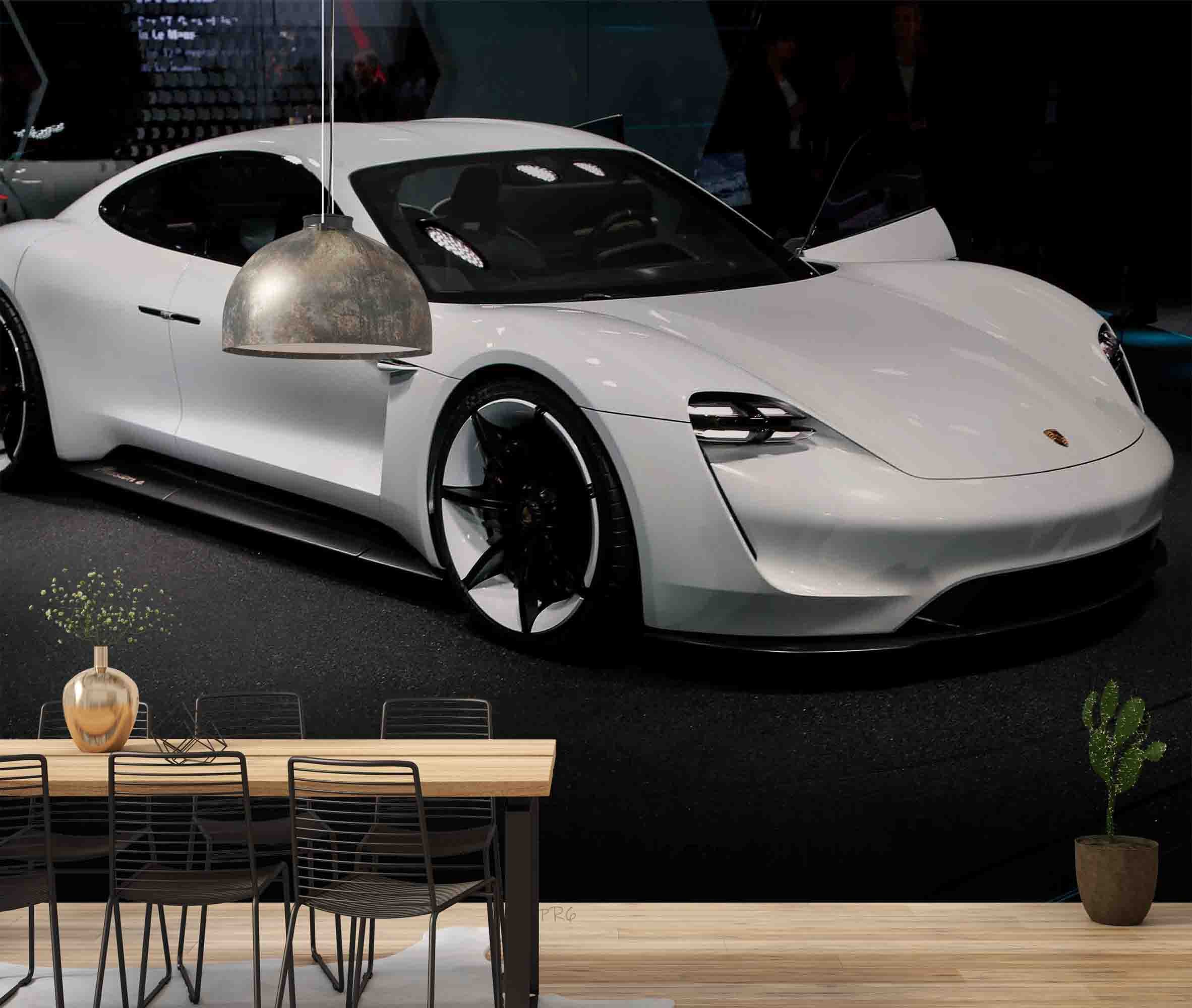 Roadster White Black Racing Wallpaper racing & cars wall mural for garage, game room or entertainment space - view 2