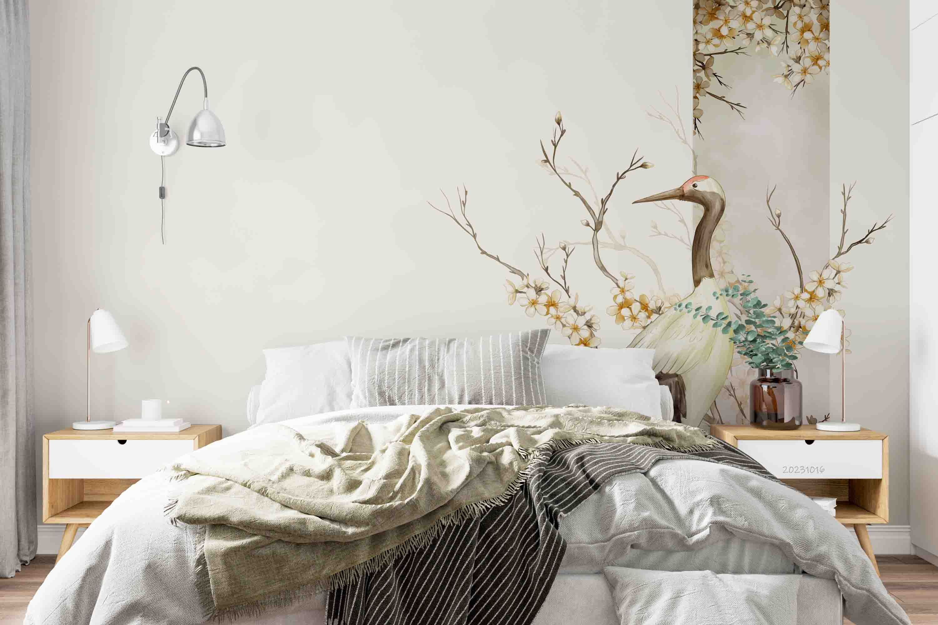 3D Tree Floral Red-Crowned Crane Wall Mural Wallpaper YXL 2943