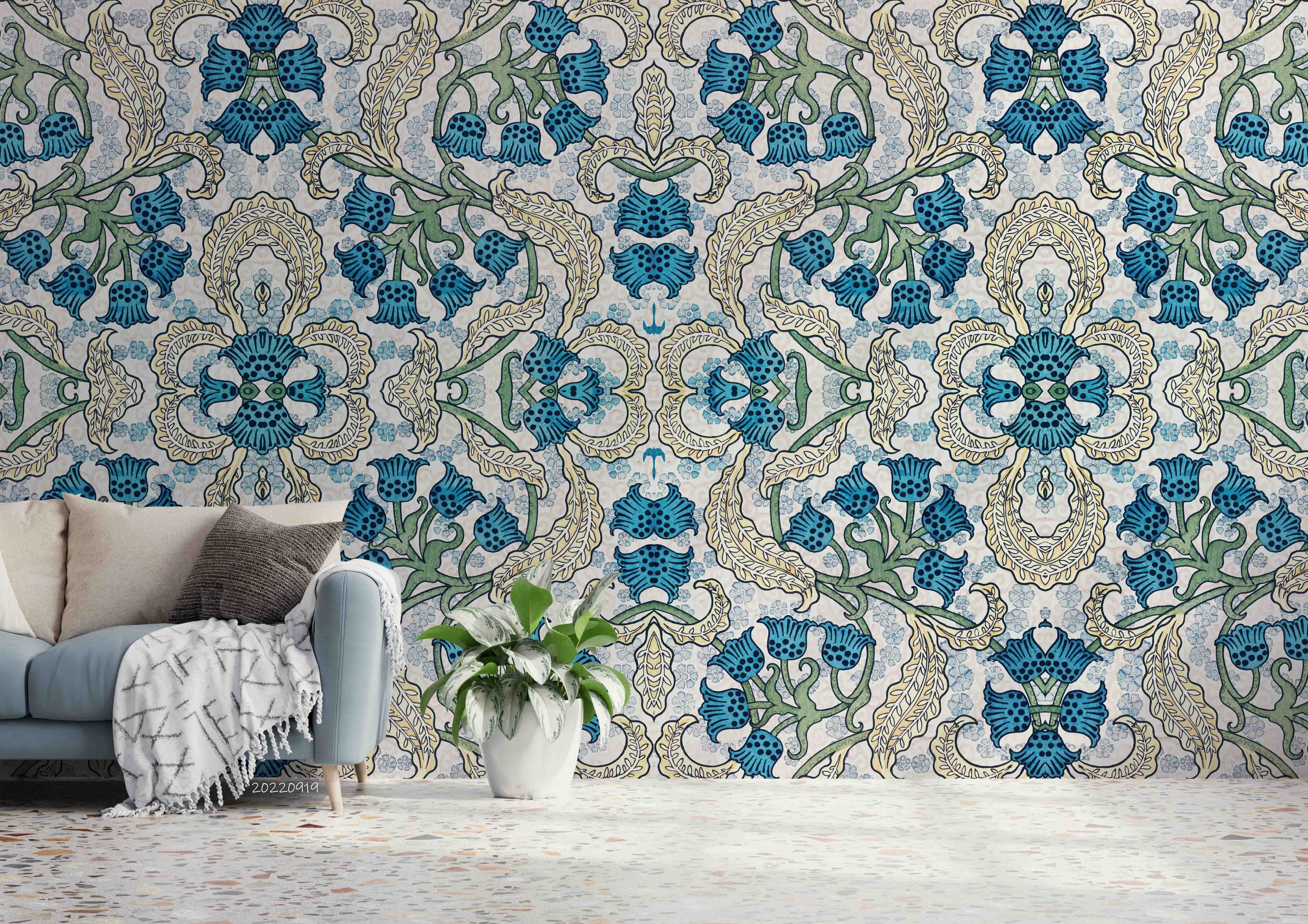 3D Art Nouveau Lily Valley Flower Pattern Background Wall Mural Wallpaper GD 3500- Jess Art Decoration