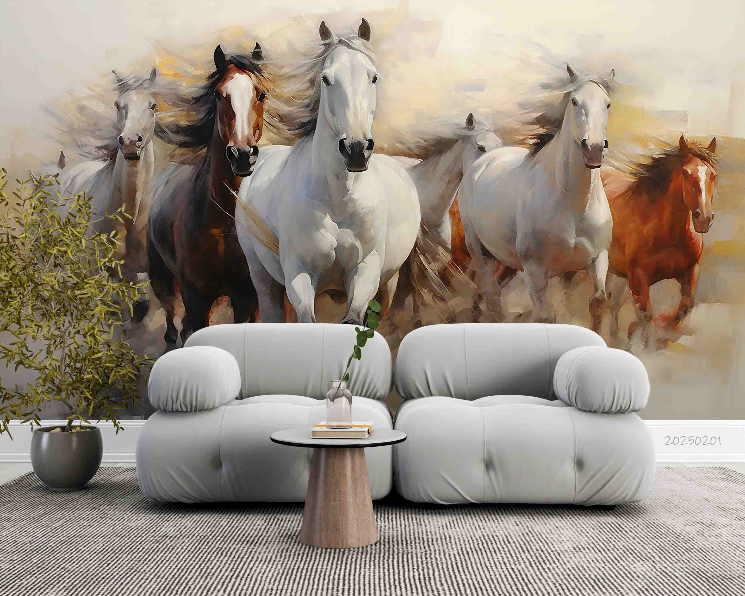 3D White Horse Running Oil Painting Wallpaper Wall Mural Wall Decor Wall Art Wall Sticker Remoable Wallpaper LQH 24