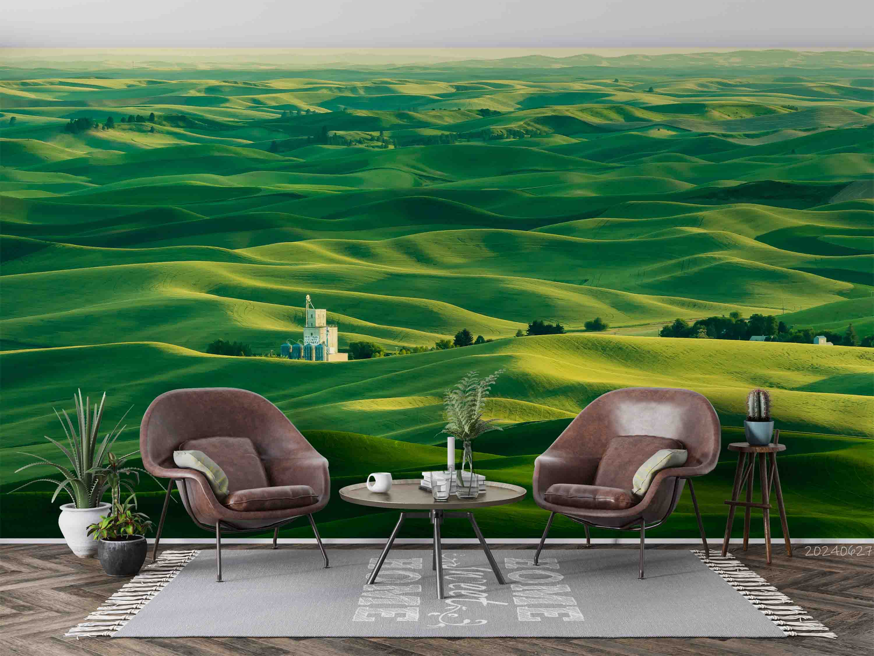 3D Countryside Tree Grassland Green Wall Mural Wallpaper YXL 683