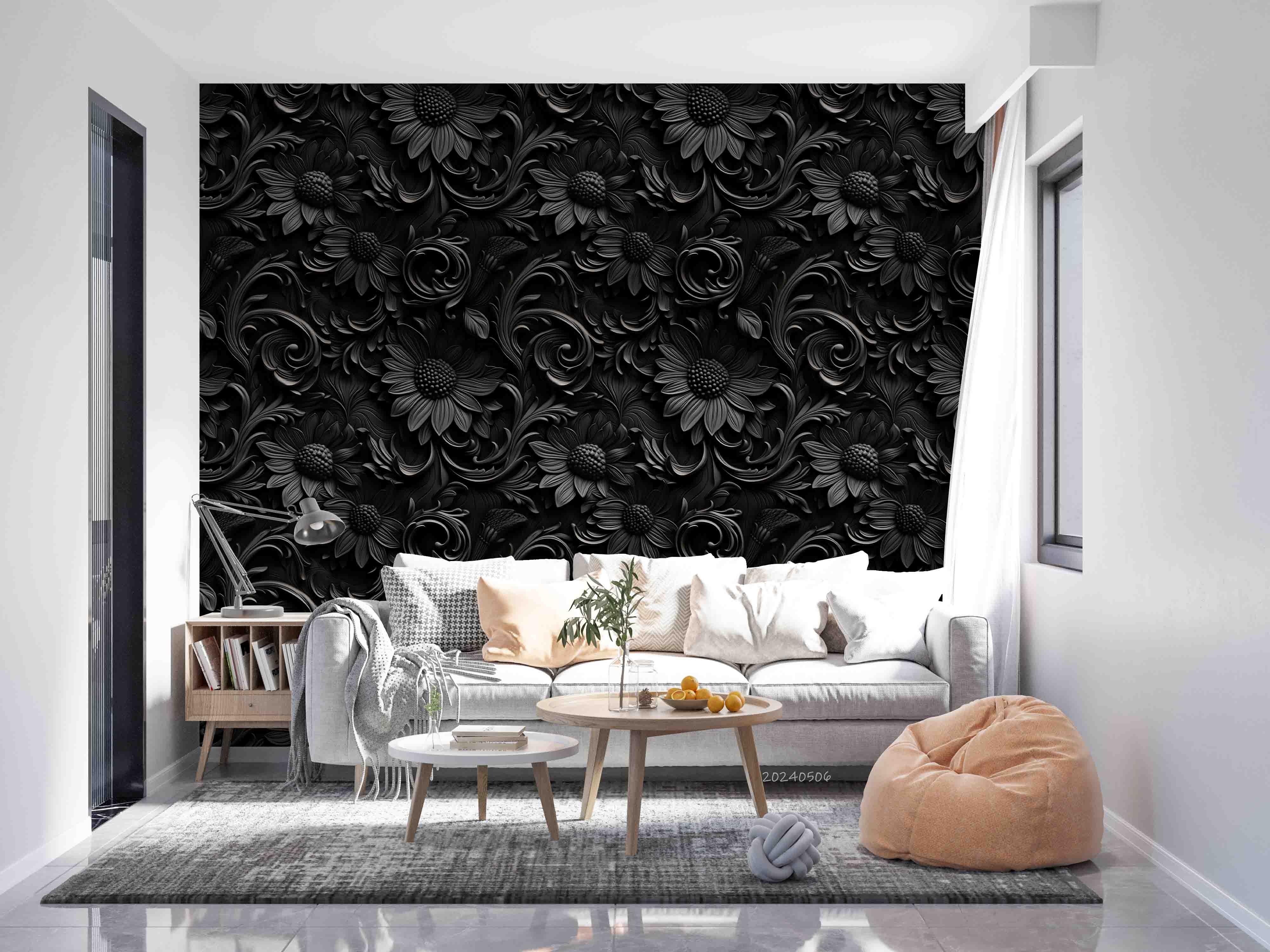 3D Black Floral Leaf Background Wallpaper Wall Mural Wall Decor Wall Art Wall Sticker Remoable Wallpaper