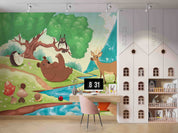 3D Woodland Bear Hedgehog cute woodland animal illustration wall mural wallpaper for nursery - view 2