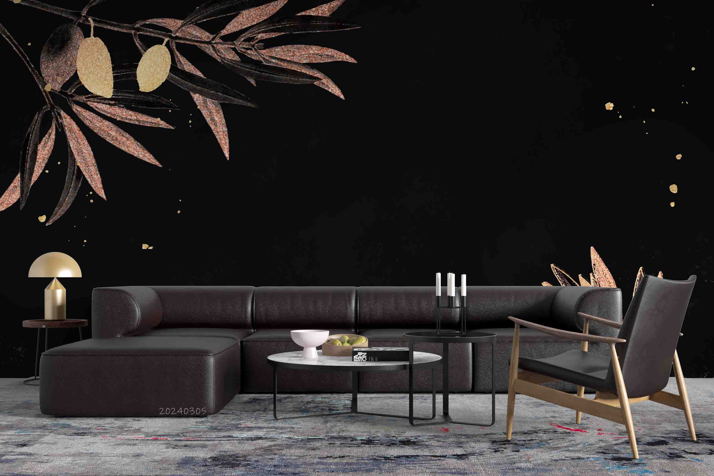 3D Leaves Texture Dark Background Wallpaper Wall Mural Wall Decor Wall Art Wall Sticker Remoable Wallpaper