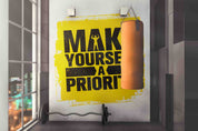 3D Freehand Sketching Weightlifting Gym Yellow Wall Mural Wallpaper YXL 1707