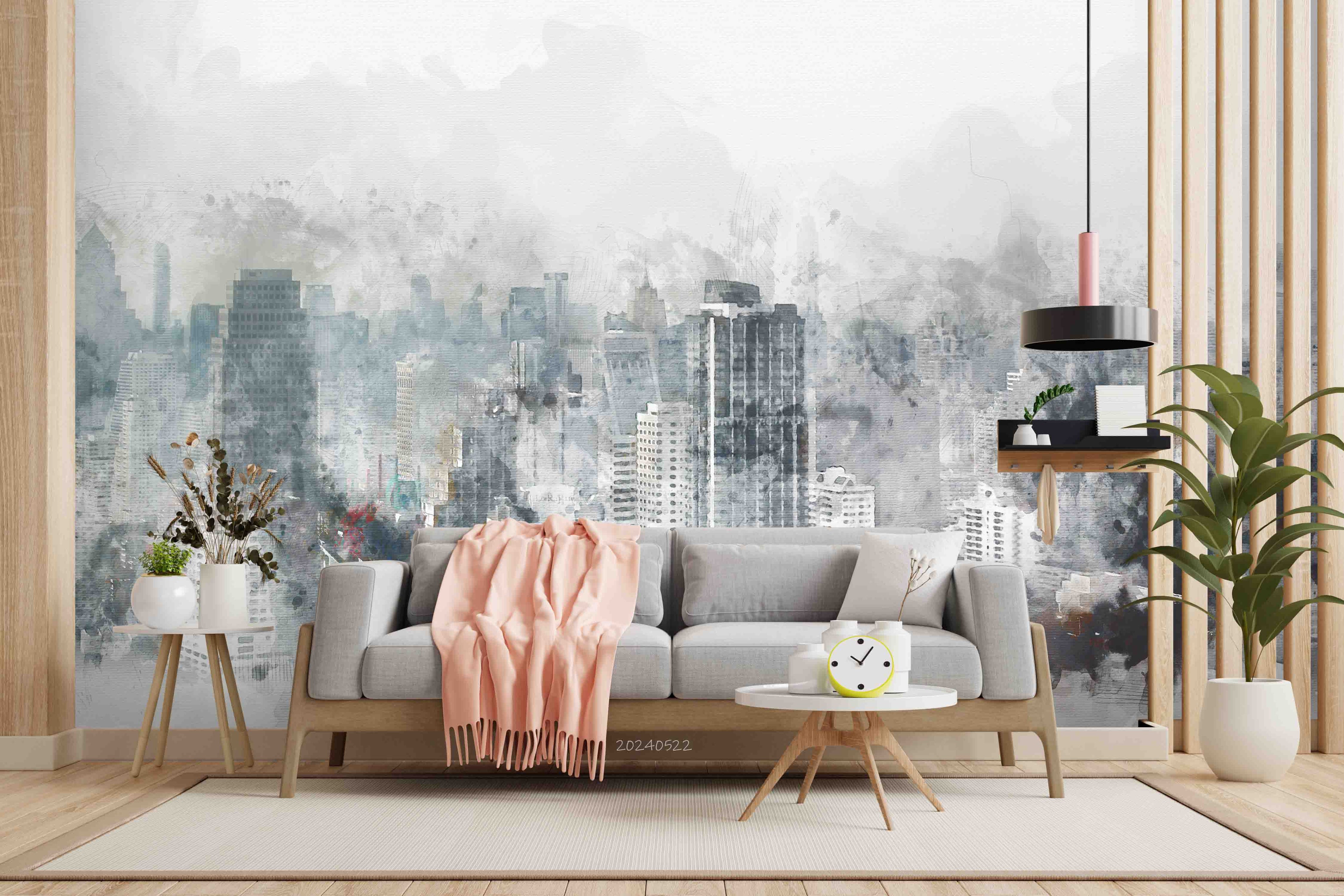 3D City Architecture Mansion Fog Gray Wall Mural Wallpaper YXL 518