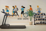 3D Cartoon Fitness Running Cycling Wall Mural Wallpaper YXL 1705