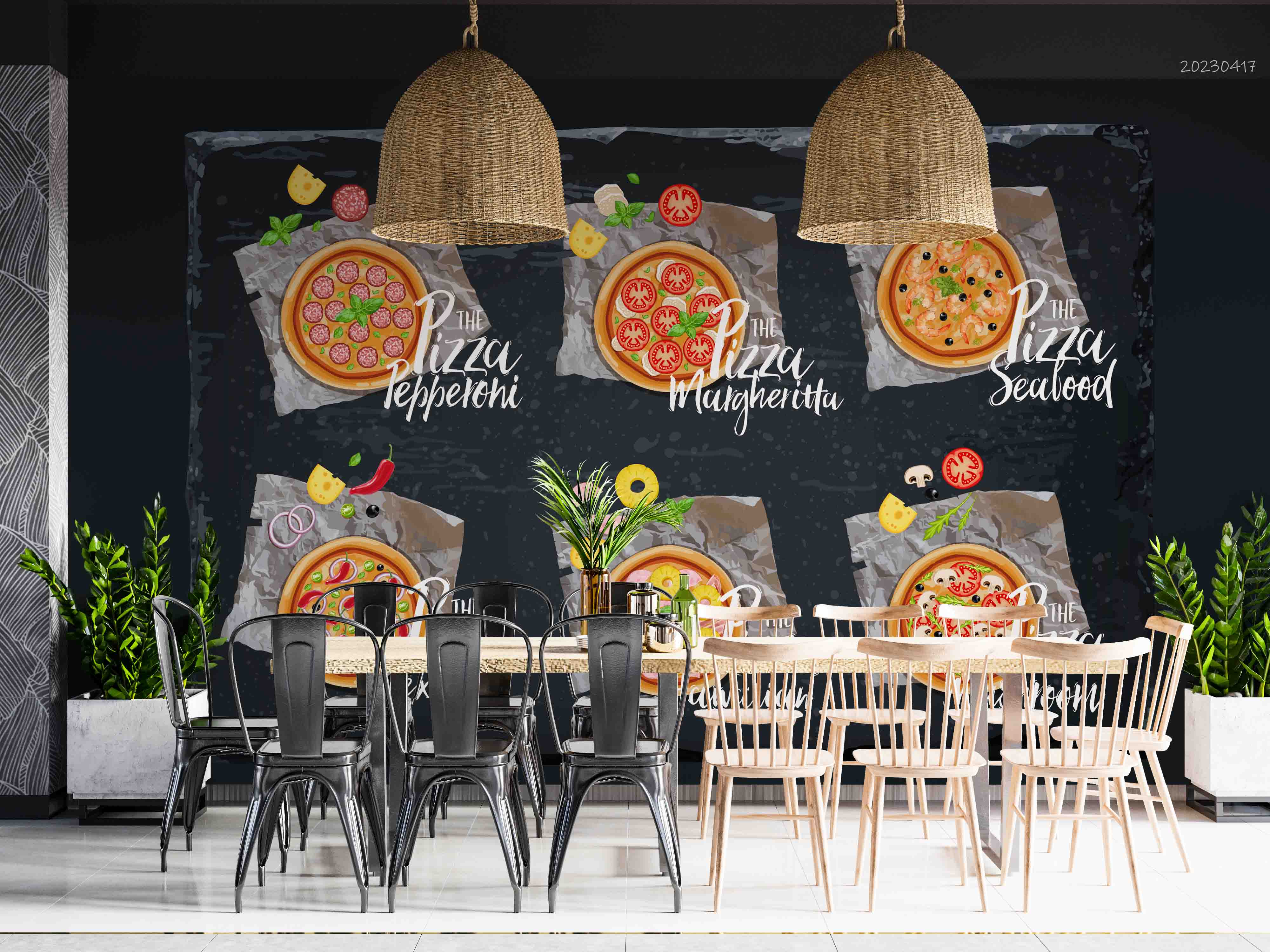 3D Pizza Set Wooden Board Wall Mural Wallpaper GD 5536- Jess Art Decoration