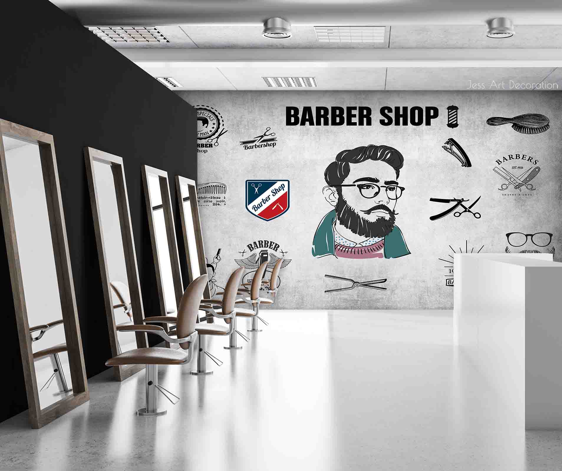 Barber Shop Head Scissors Comb Barber Shop Wallpaper barbershop graffiti wall mural for barber shop - view 2