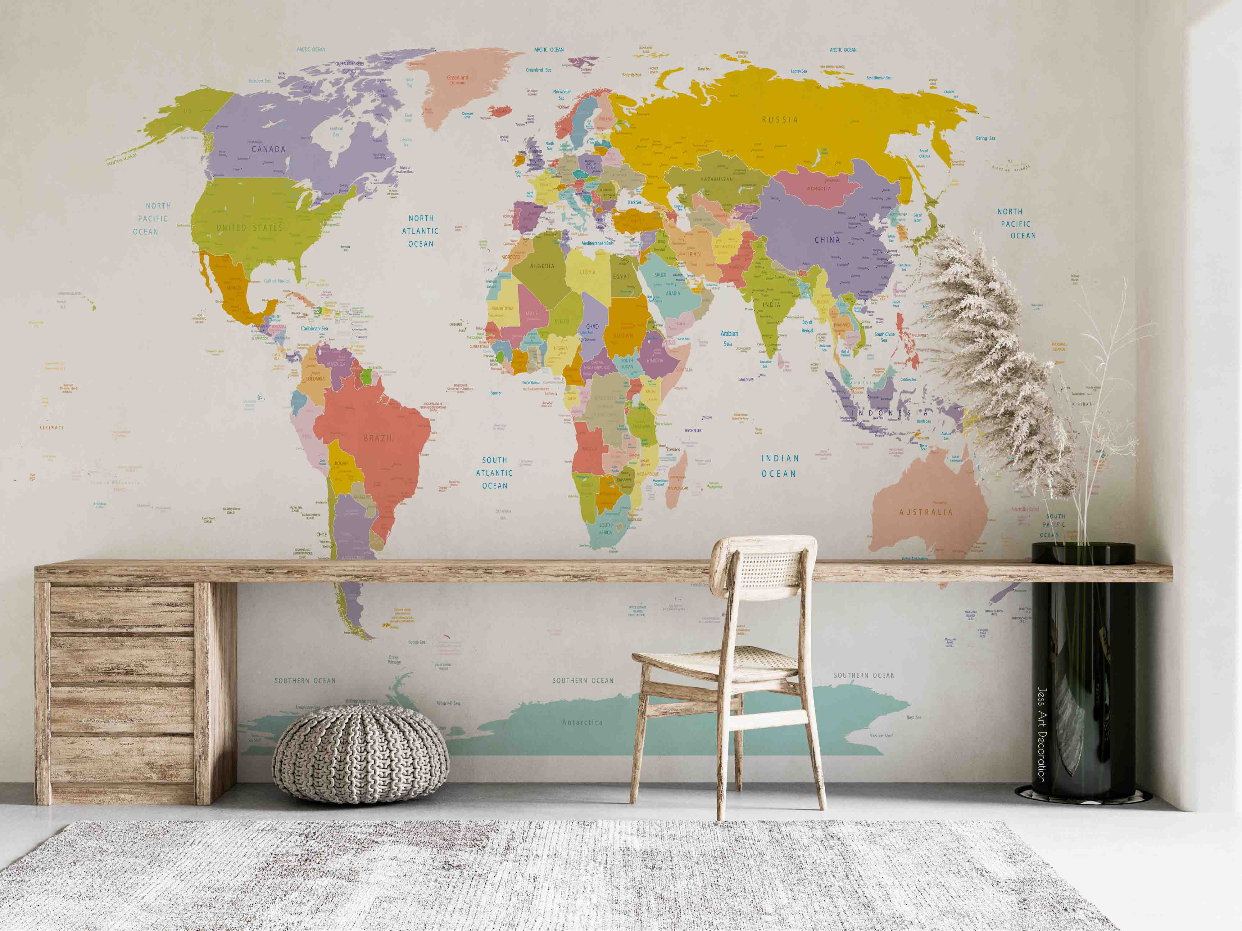 3D Colorful World Map Wall Mural Wallpaper GD 3699- Jess Art Decoration