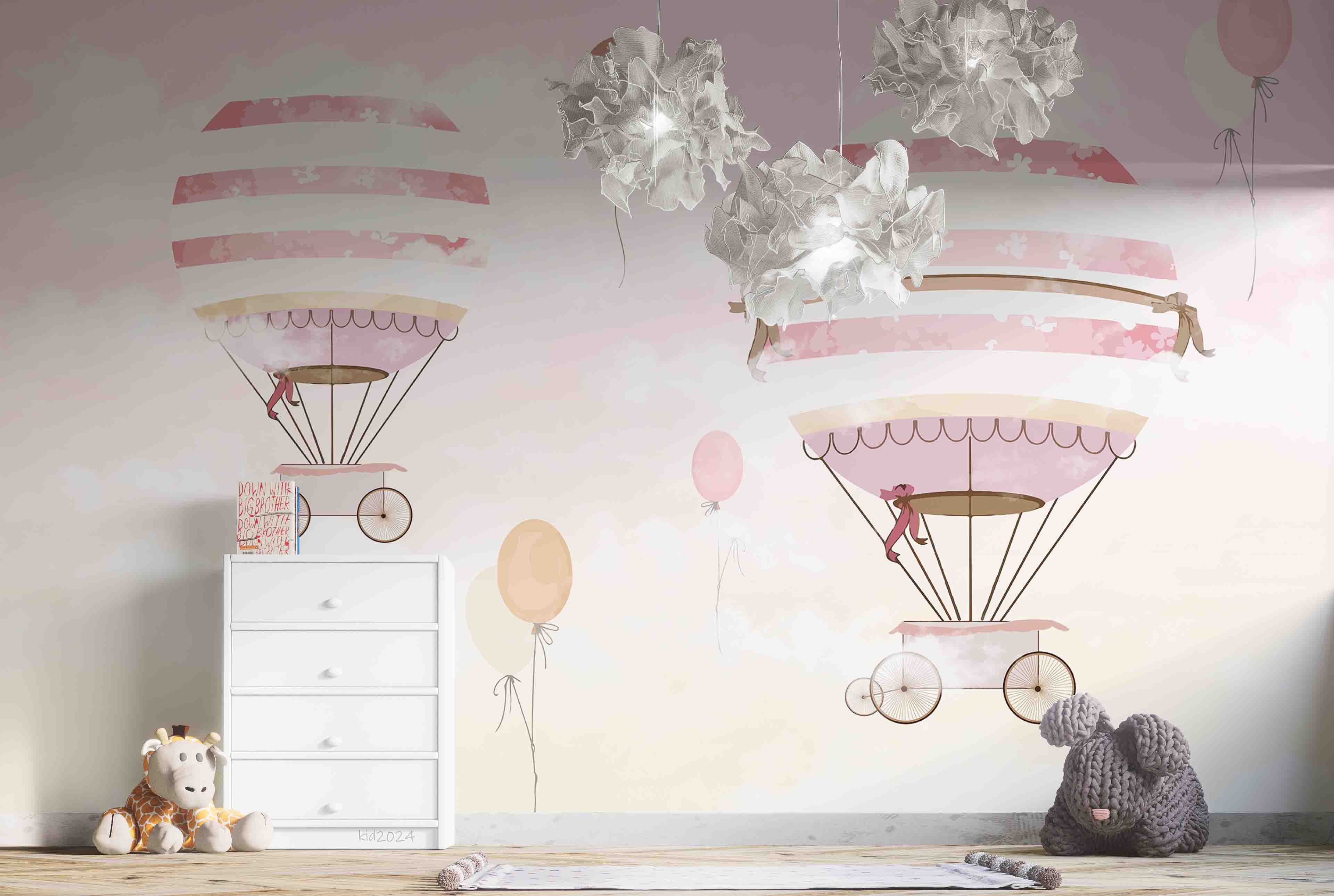 3D Hydrogen Balloon Balloon Cloud Sky Pink Wall Mural Wallpaper YXL 404