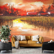 3D Oil Painting House Sea Reed Sunrise Wall Mural Wallpaper YXL 119