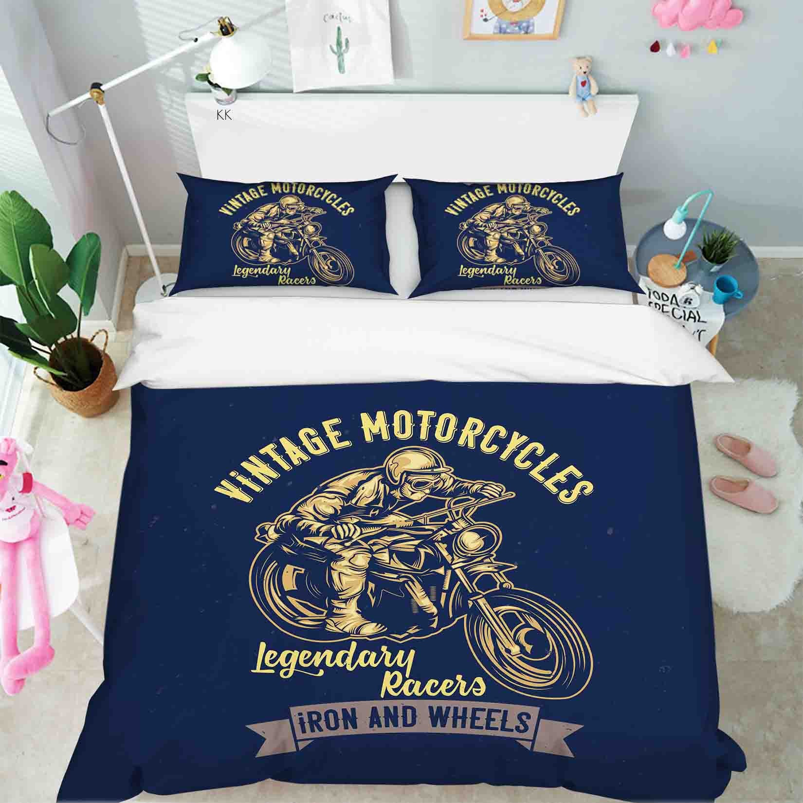 3D Motorbike Letter Blue Quilt Cover Set Bedding Set Duvet Cover Pillowcase 455
