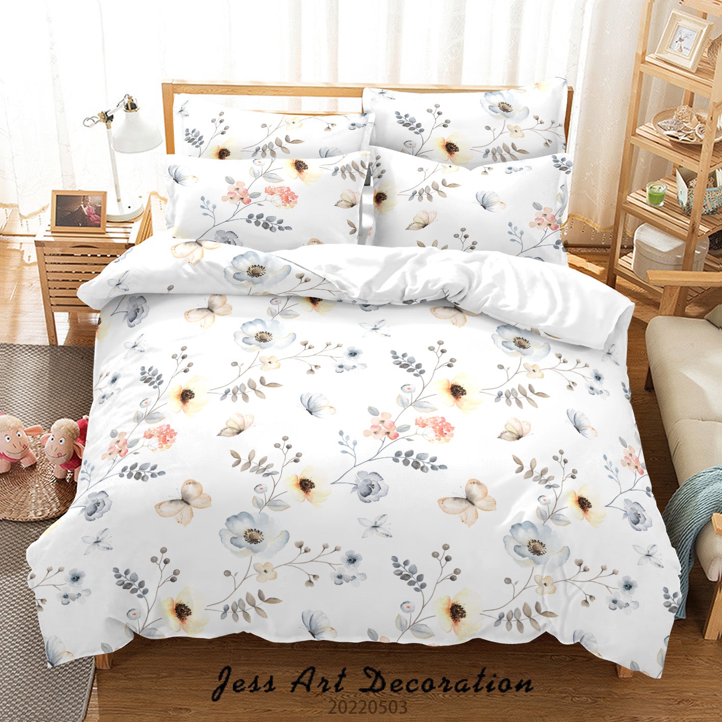 3D Floral Leaf Butterfly Quilt Cover Set Bedding Set Duvet Cover Pillowcase 607