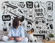 3D Graffiti Tape Skull Guitar Organ Floral Loudspeaker Box Black Wall Mural Wallpaper YXL 09- Jess Art Decoration